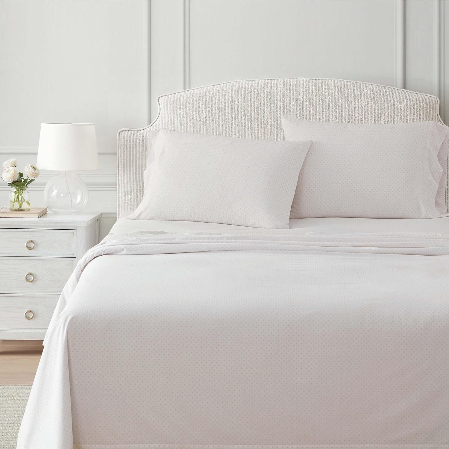 image:imageMartha Stewart Full Sheet Set with Fitted Sheet amp Pillowcases Cotton Percale Bedding with a Smooth Feel Deep Pocket Gingham BrownPolka Dot Pink