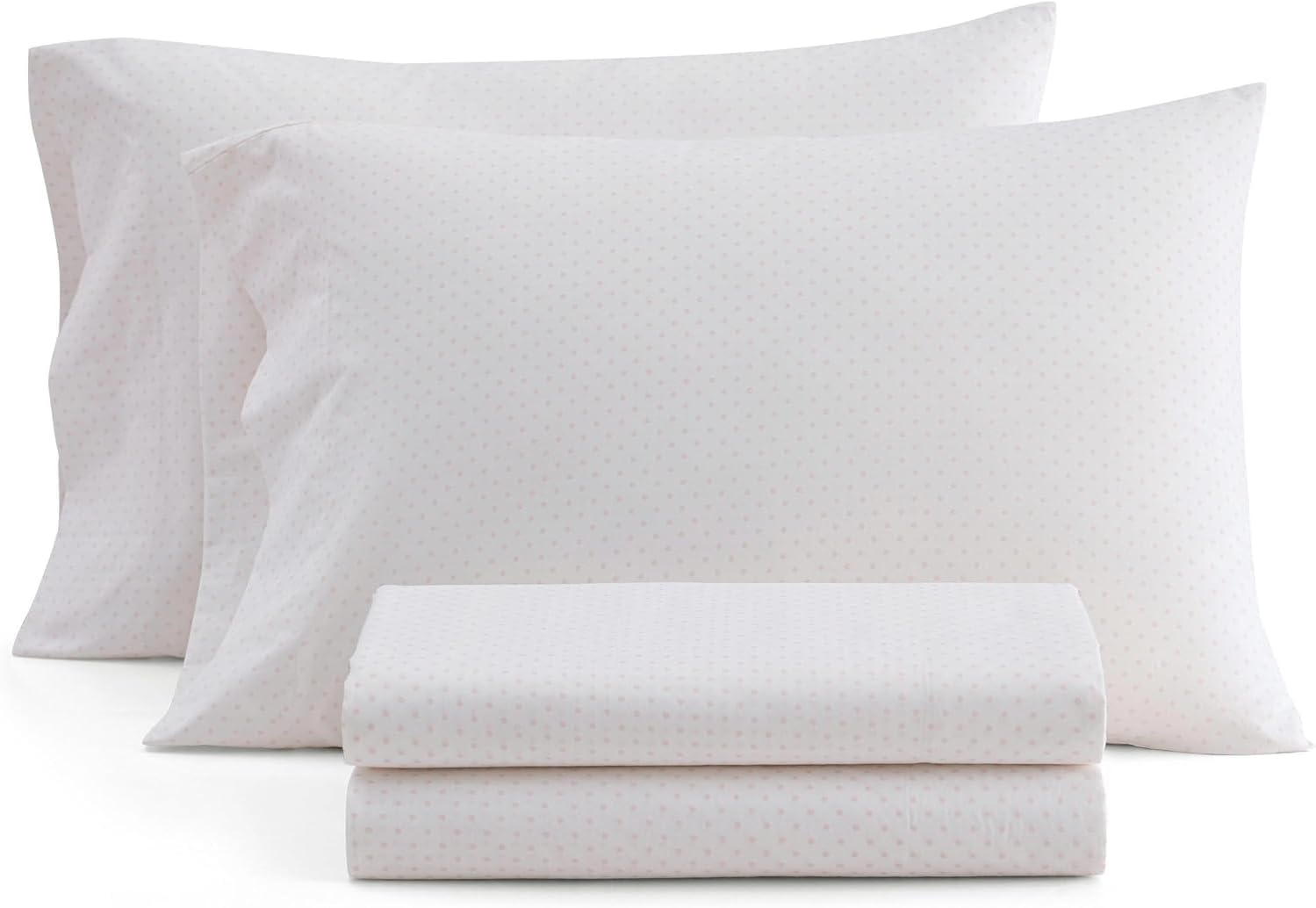 image:imageMartha Stewart Full Sheet Set with Fitted Sheet amp Pillowcases Cotton Percale Bedding with a Smooth Feel Deep Pocket Gingham BrownPolka Dot Pink