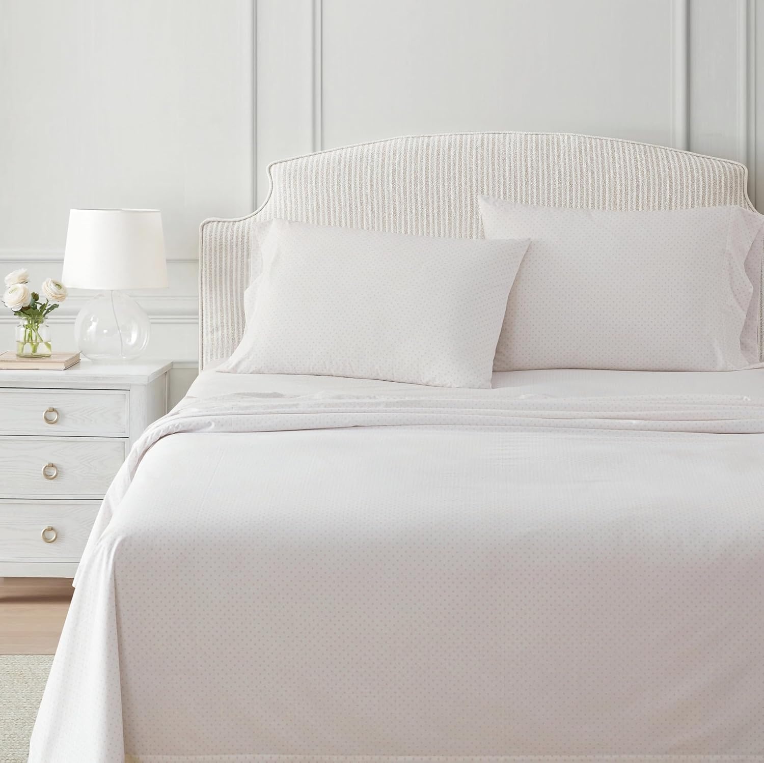 image:imageMartha Stewart Full Sheet Set with Fitted Sheet amp Pillowcases Cotton Percale Bedding with a Smooth Feel Deep Pocket Gingham BrownPolka Dot Pink