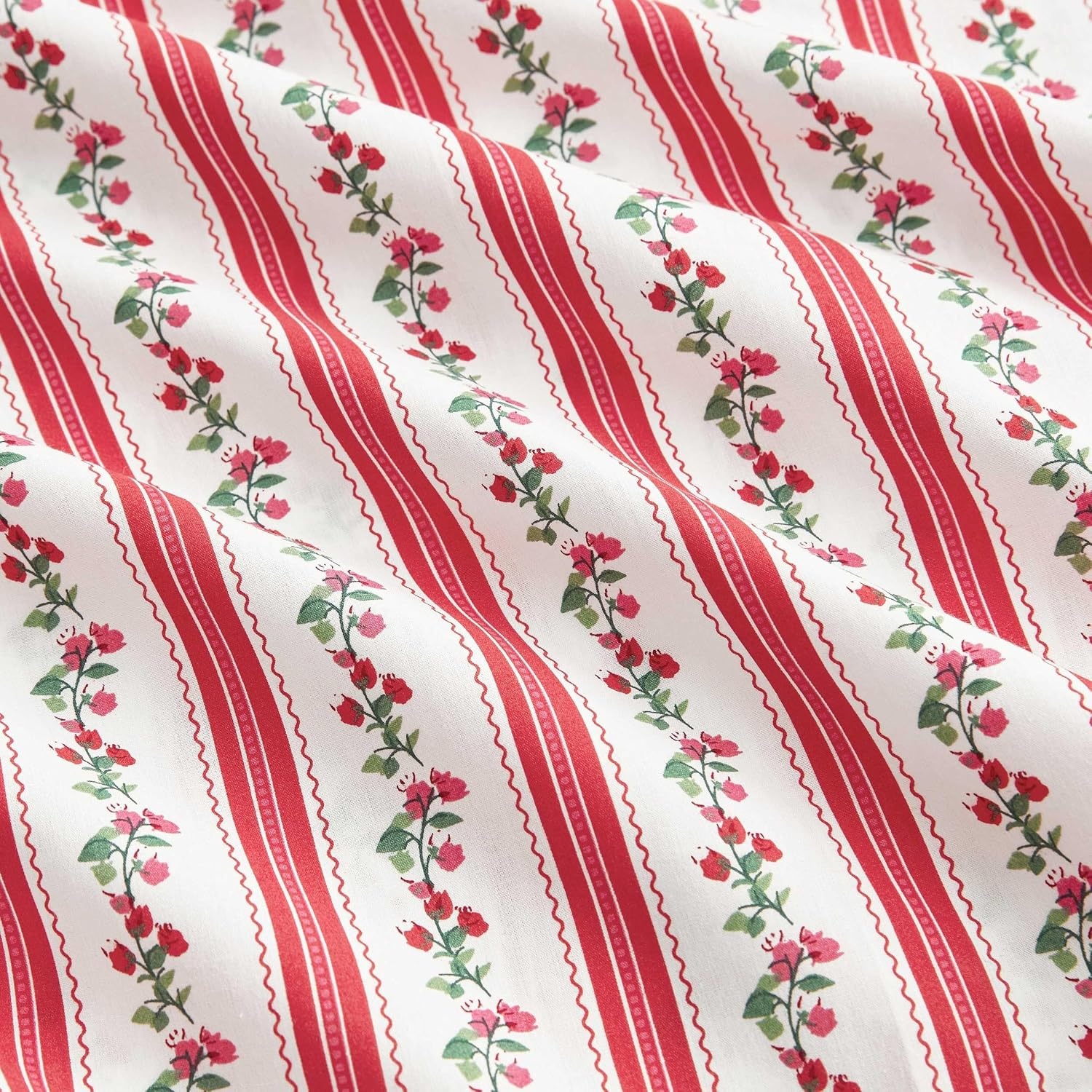 image:imageMartha Stewart Full Sheet Set with Fitted Sheet amp Pillowcases Cotton Percale Bedding with a Smooth Feel Deep Pocket Gingham BrownRose Ribbon Red