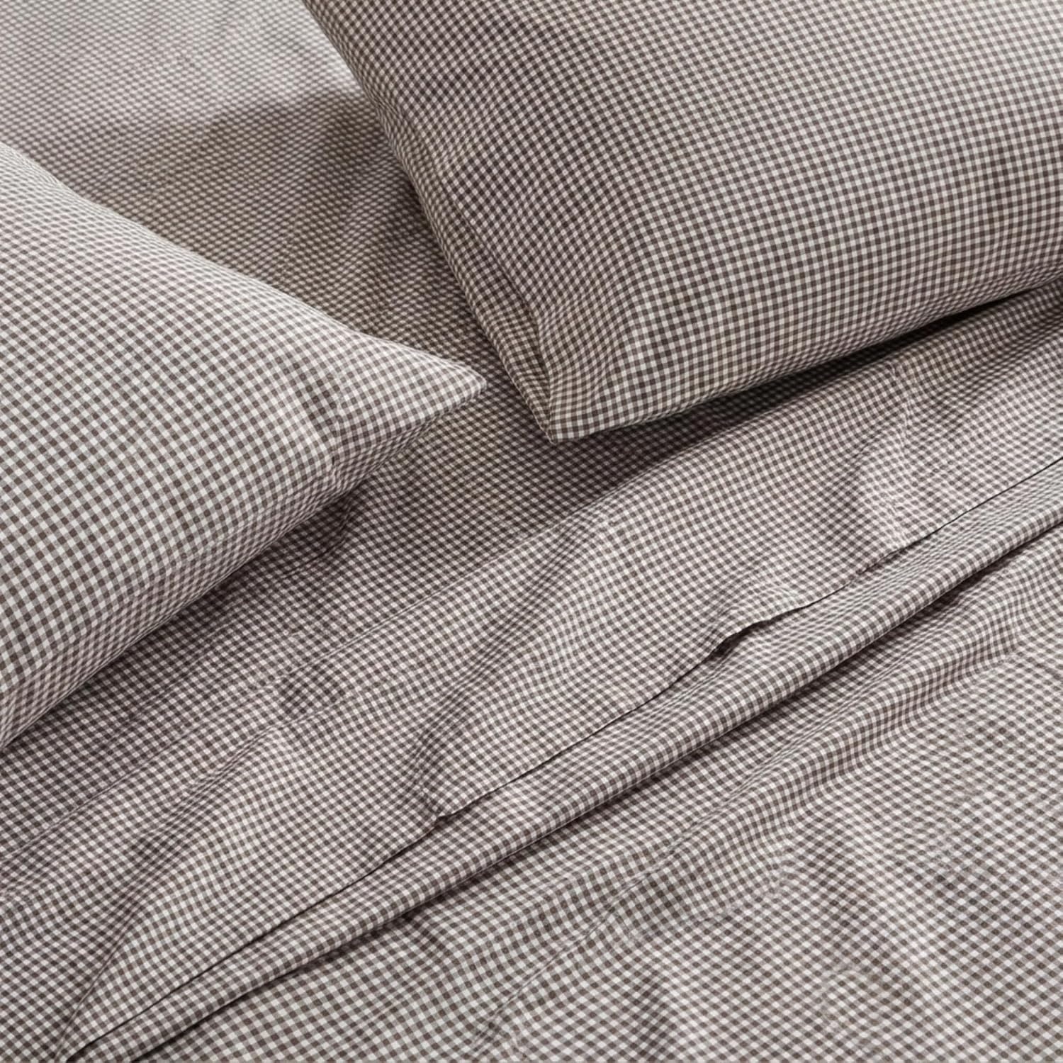 image:imageMartha Stewart Full Sheet Set with Fitted Sheet amp Pillowcases Cotton Percale Bedding with a Smooth Feel Deep Pocket Gingham BrownSmall Gingham Brown
