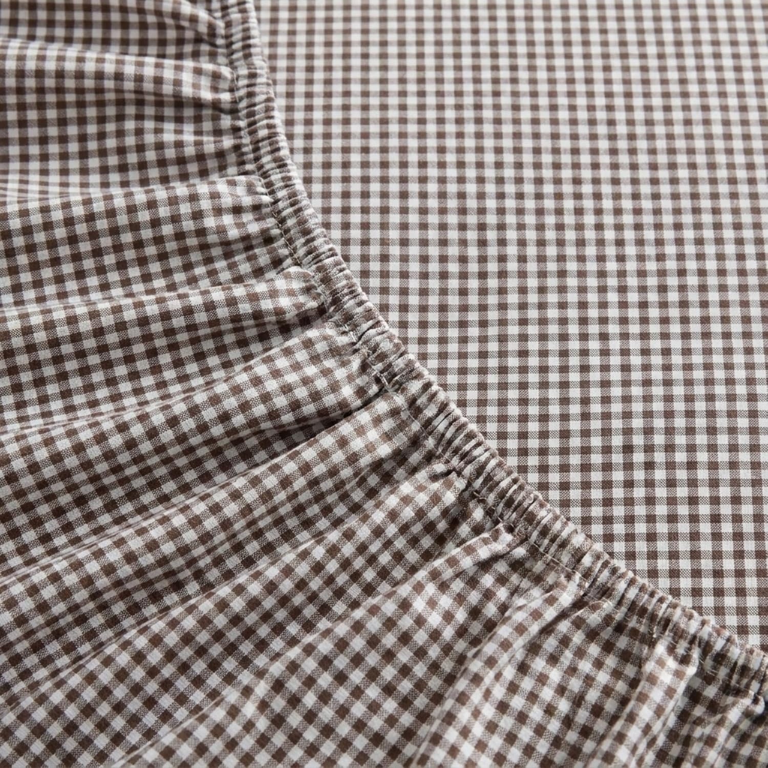 image:imageMartha Stewart Full Sheet Set with Fitted Sheet amp Pillowcases Cotton Percale Bedding with a Smooth Feel Deep Pocket Gingham BrownSmall Gingham Brown