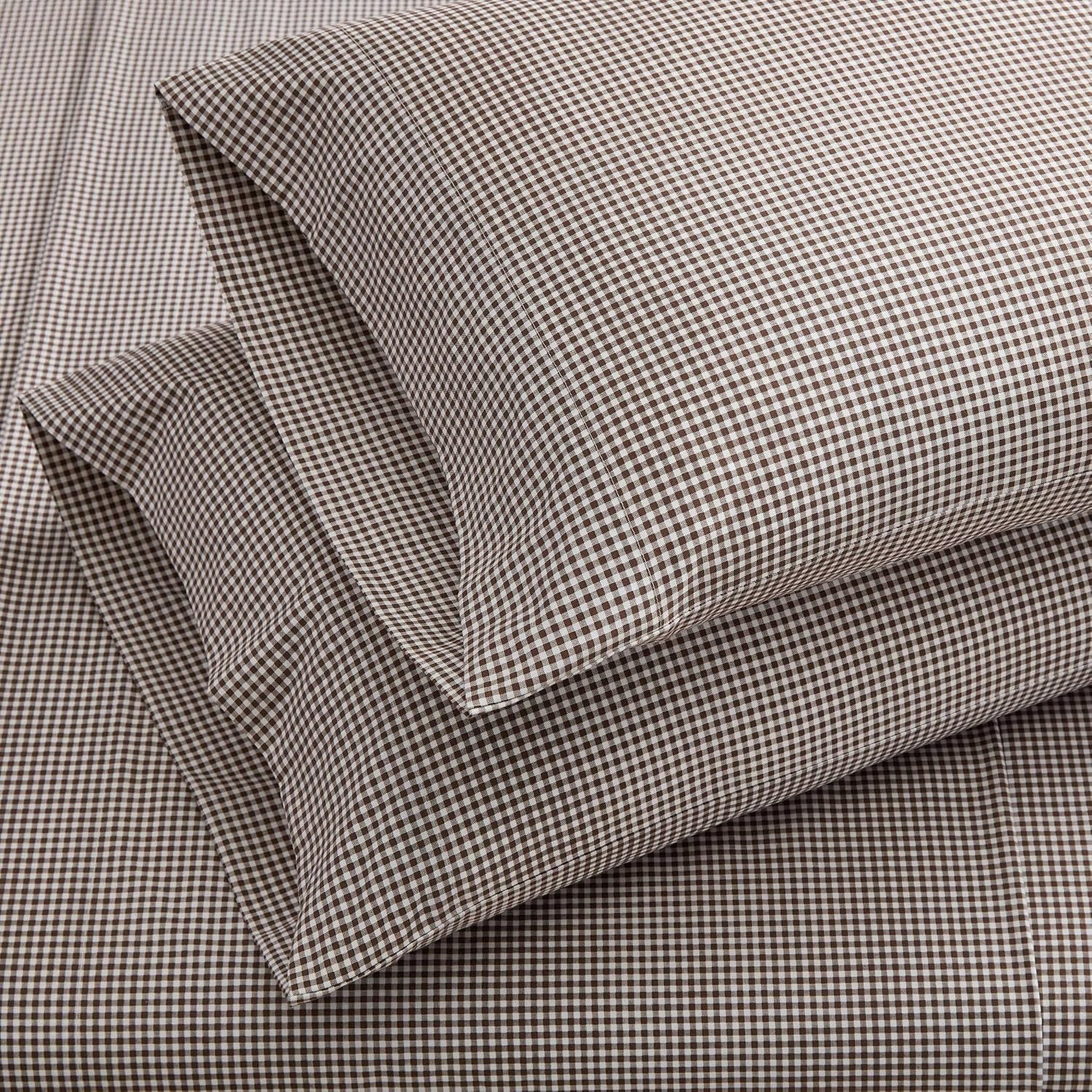 image:imageMartha Stewart Full Sheet Set with Fitted Sheet amp Pillowcases Cotton Percale Bedding with a Smooth Feel Deep Pocket Gingham BrownSmall Gingham Brown
