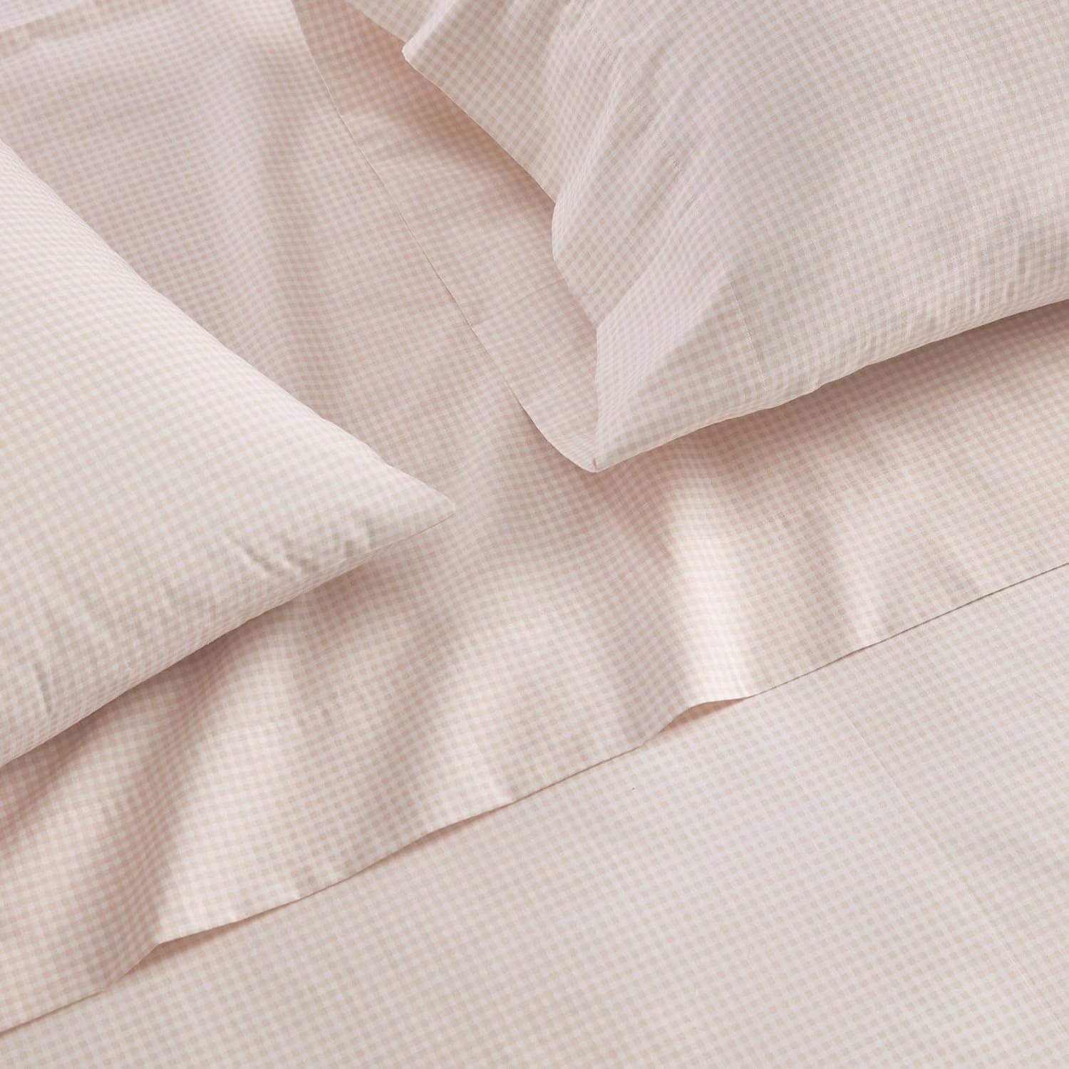 image:imageMartha Stewart Full Sheet Set with Fitted Sheet amp Pillowcases Cotton Percale Bedding with a Smooth Feel Deep Pocket Gingham BrownSmall Gingham Pink