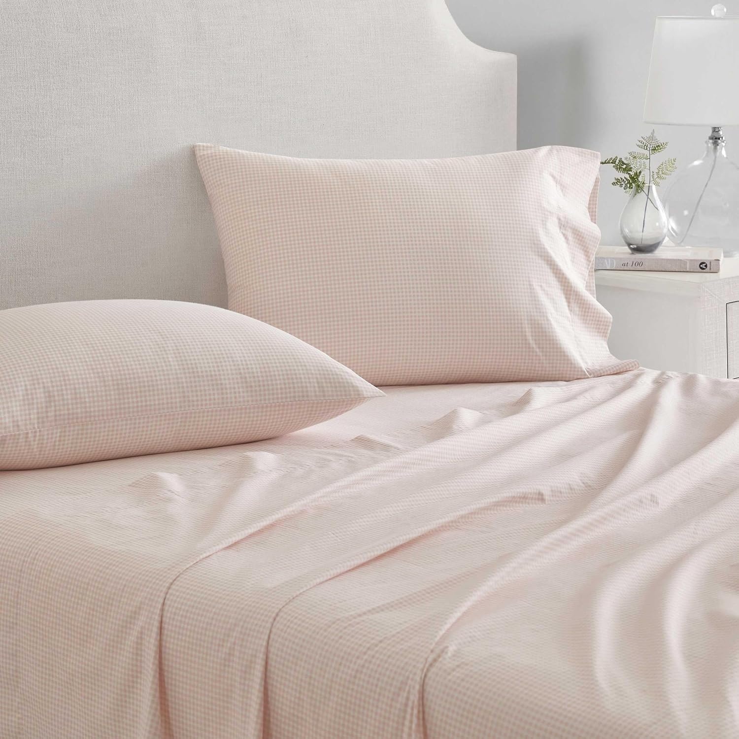 image:imageMartha Stewart Full Sheet Set with Fitted Sheet amp Pillowcases Cotton Percale Bedding with a Smooth Feel Deep Pocket Gingham BrownSmall Gingham Pink
