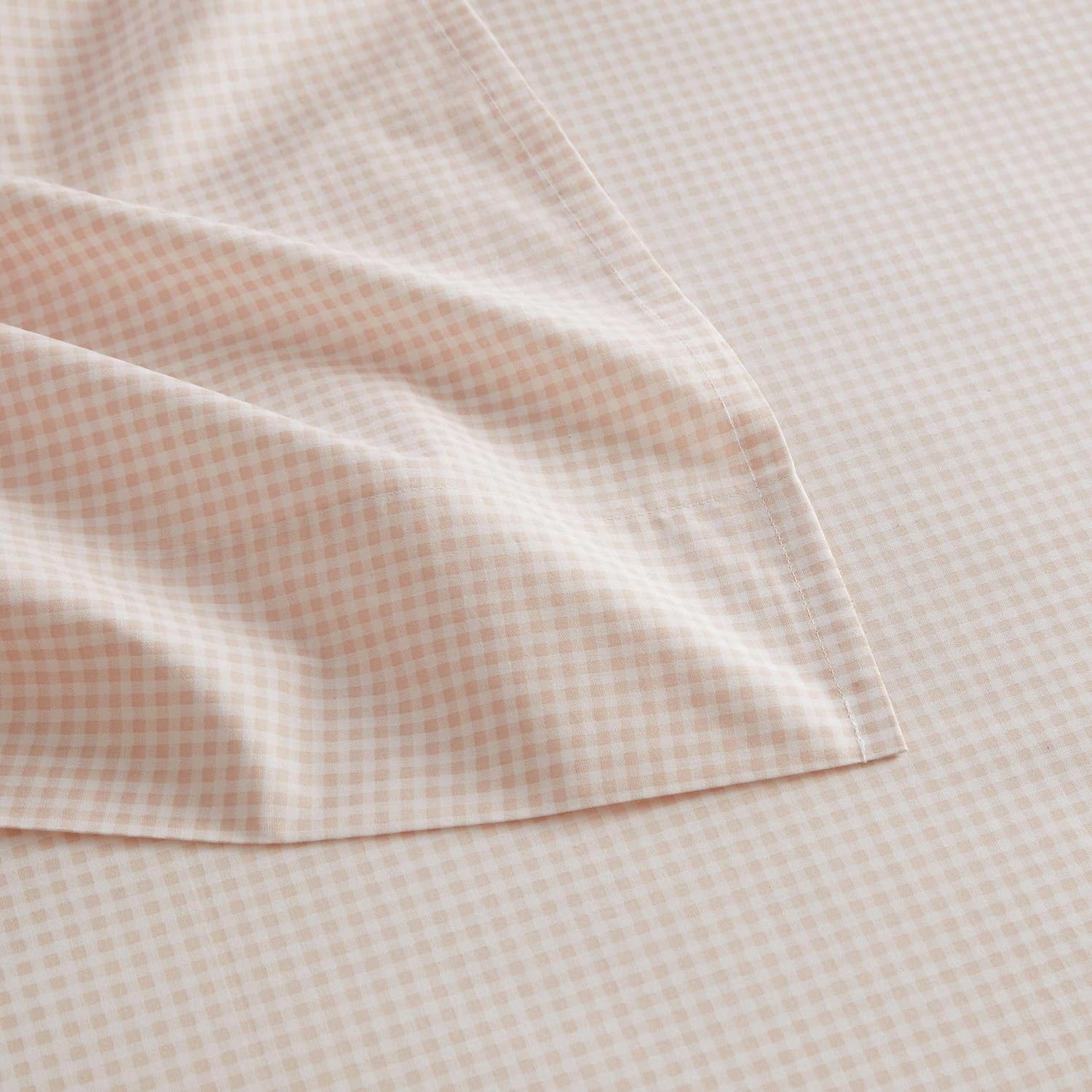 image:imageMartha Stewart Full Sheet Set with Fitted Sheet amp Pillowcases Cotton Percale Bedding with a Smooth Feel Deep Pocket Gingham BrownSmall Gingham Pink