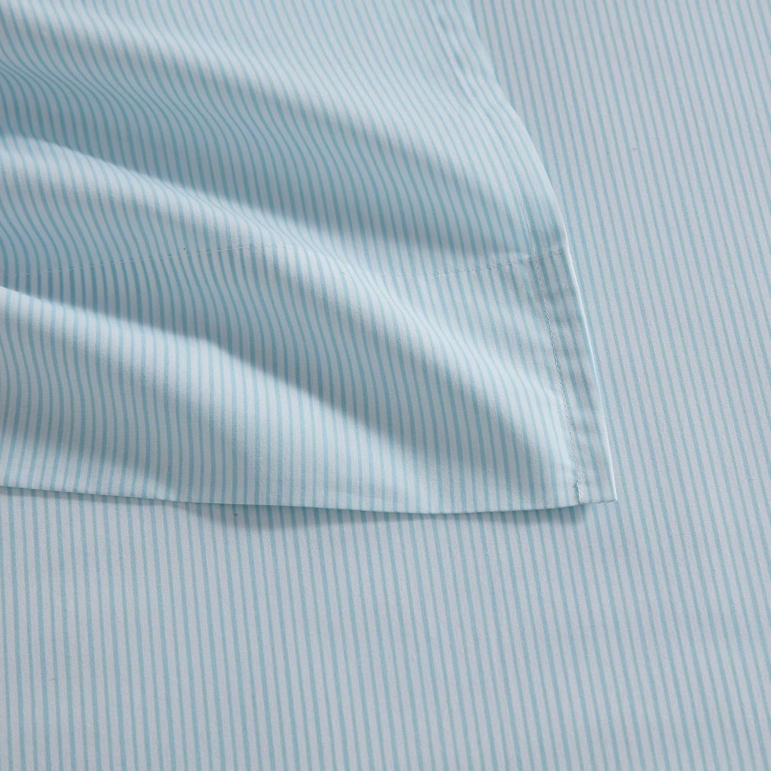 image:imageMartha Stewart Full Sheet Set with Fitted Sheet amp Pillowcases Cotton Percale Bedding with a Smooth Feel Deep Pocket Gingham BrownStripe Blue