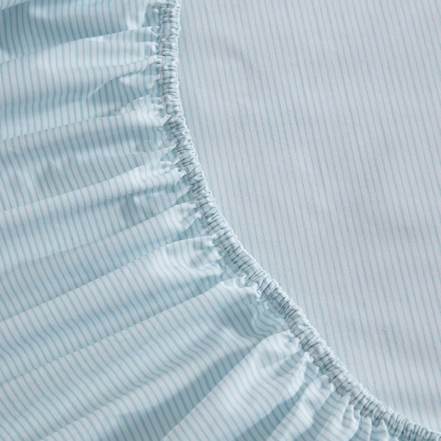 image:imageMartha Stewart Full Sheet Set with Fitted Sheet amp Pillowcases Cotton Percale Bedding with a Smooth Feel Deep Pocket Gingham BrownStripe Blue