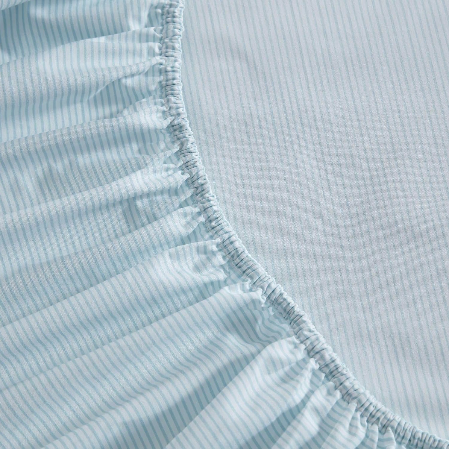 image:imageMartha Stewart Full Sheet Set with Fitted Sheet amp Pillowcases Cotton Percale Bedding with a Smooth Feel Deep Pocket Gingham BrownStripe Blue