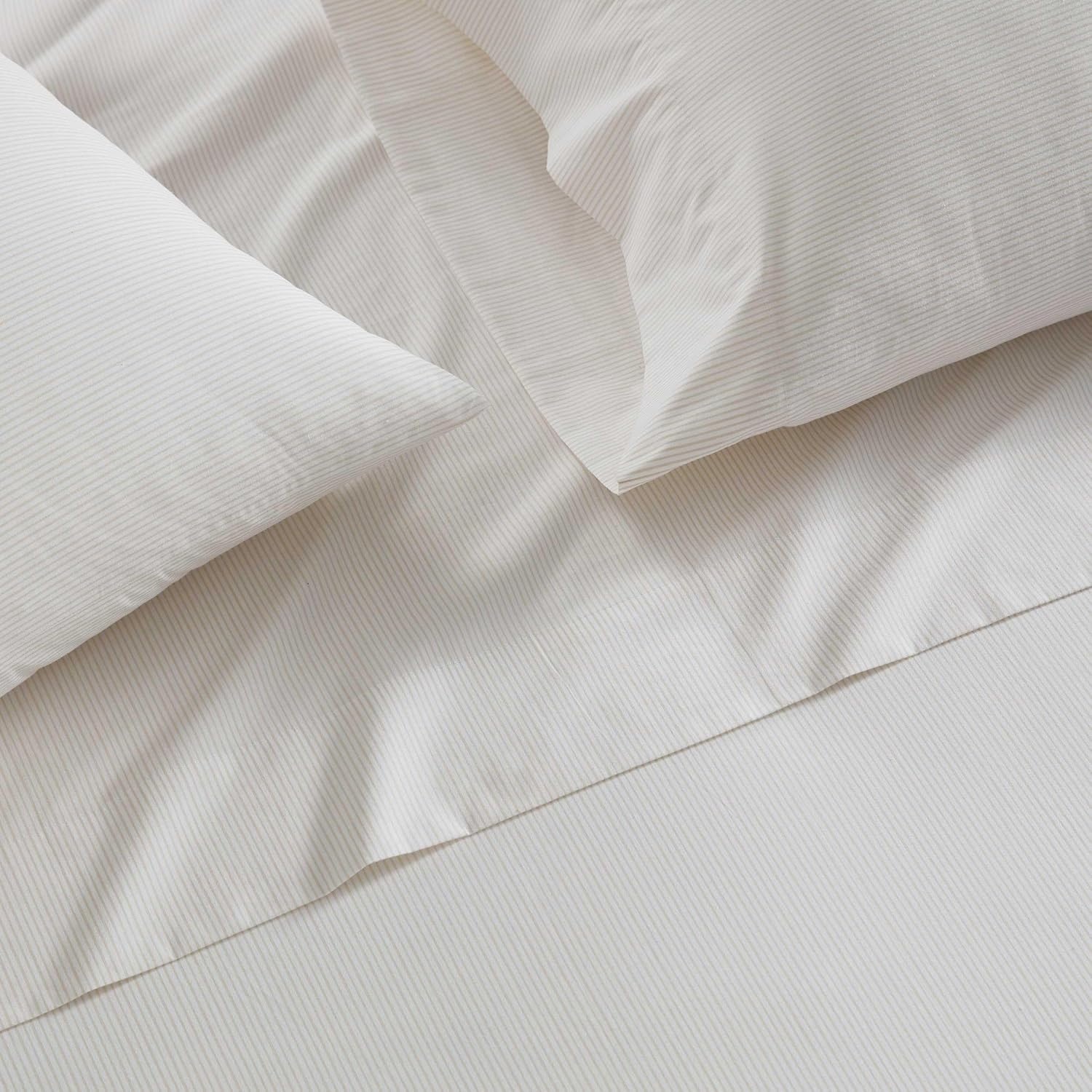 image:imageMartha Stewart Full Sheet Set with Fitted Sheet amp Pillowcases Cotton Percale Bedding with a Smooth Feel Deep Pocket Gingham BrownStripe White