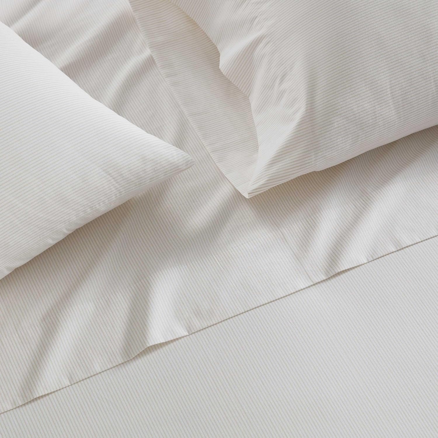 image:imageMartha Stewart Full Sheet Set with Fitted Sheet amp Pillowcases Cotton Percale Bedding with a Smooth Feel Deep Pocket Gingham BrownStripe White