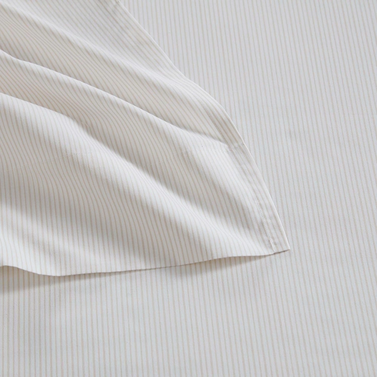 image:imageMartha Stewart Full Sheet Set with Fitted Sheet amp Pillowcases Cotton Percale Bedding with a Smooth Feel Deep Pocket Gingham BrownStripe White