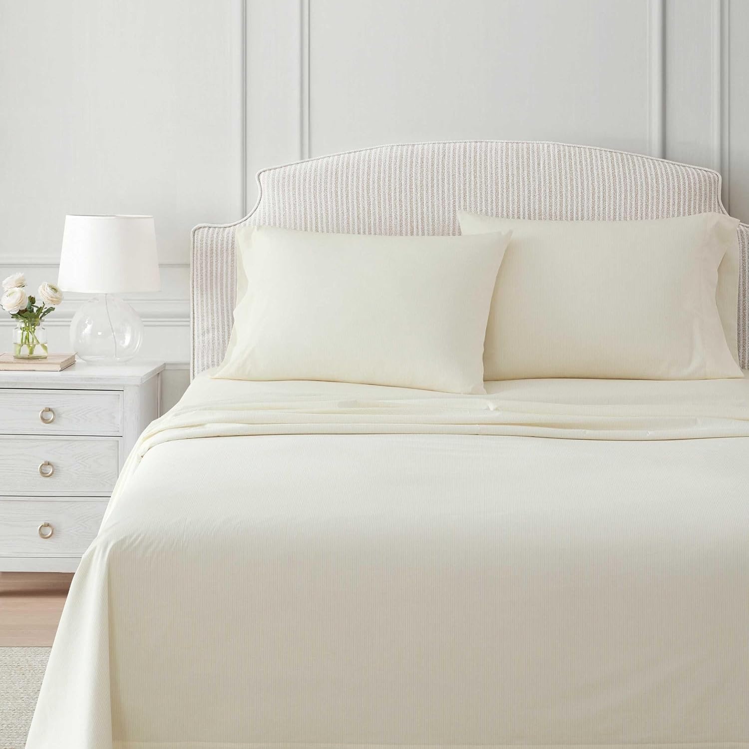 image:imageMartha Stewart Full Sheet Set with Fitted Sheet amp Pillowcases Cotton Percale Bedding with a Smooth Feel Deep Pocket Gingham BrownStripe Yellow