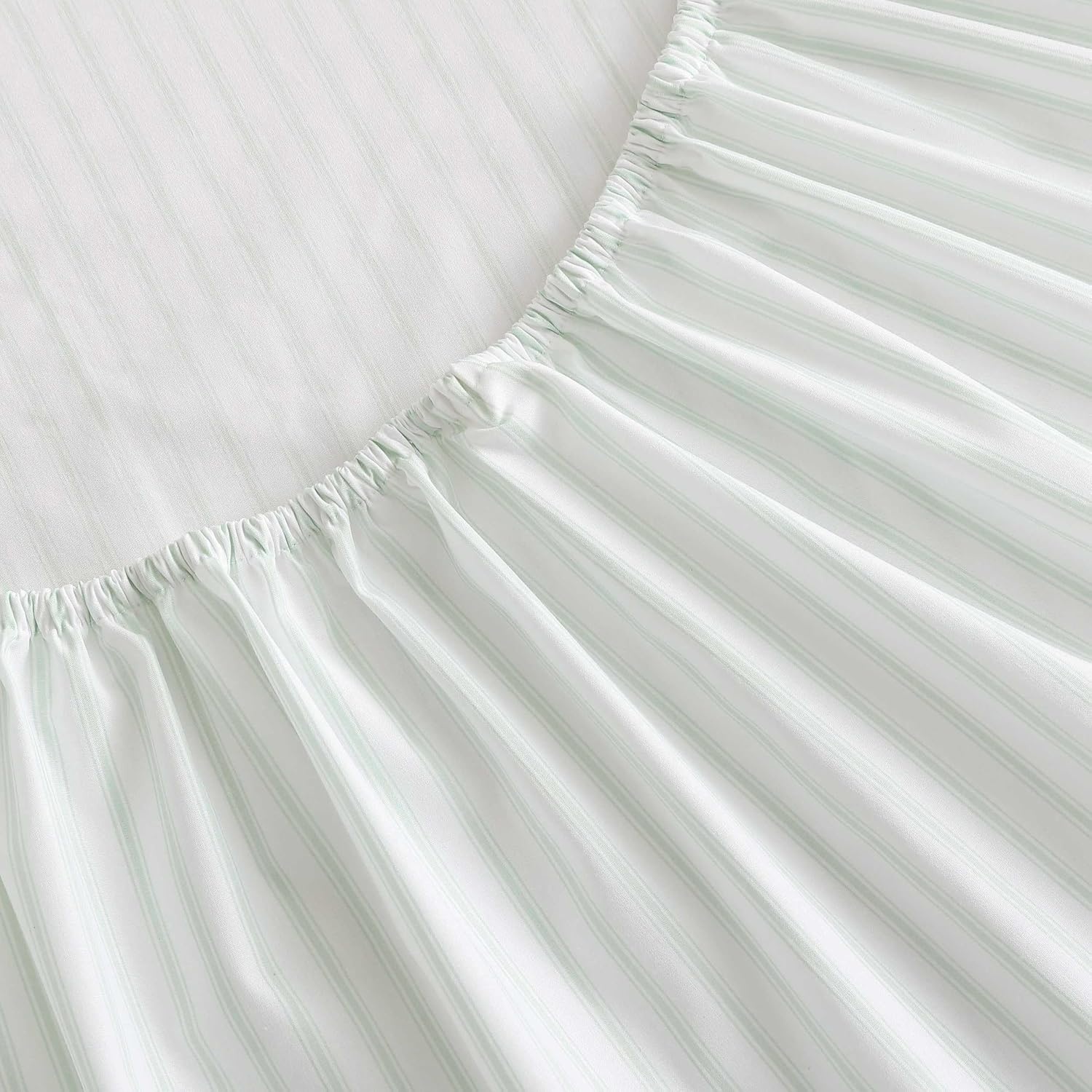 image:imageMartha Stewart Full Sheet Set with Fitted Sheet amp Pillowcases Cotton Percale Bedding with a Smooth Feel Deep Pocket Gingham BrownTicking Stripe Green