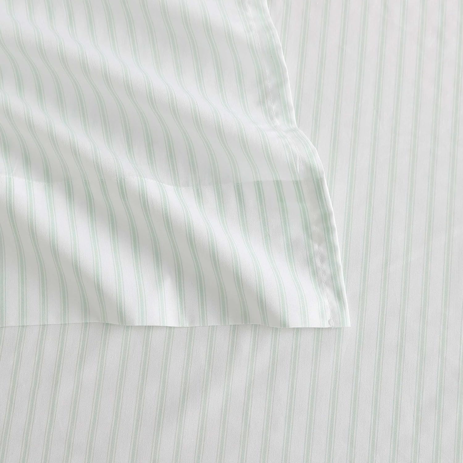 image:imageMartha Stewart Full Sheet Set with Fitted Sheet amp Pillowcases Cotton Percale Bedding with a Smooth Feel Deep Pocket Gingham BrownTicking Stripe Green