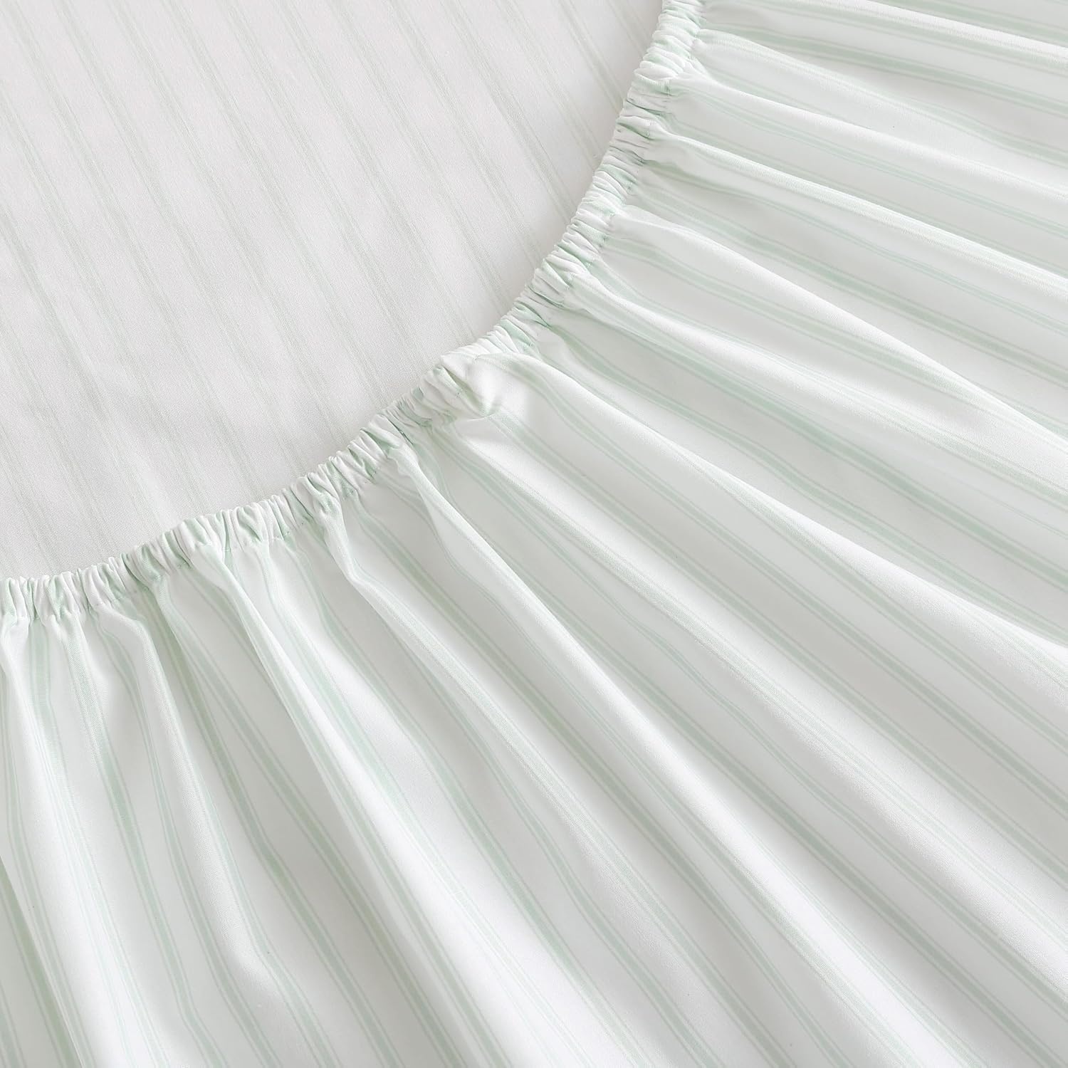 image:imageMartha Stewart Full Sheet Set with Fitted Sheet amp Pillowcases Cotton Percale Bedding with a Smooth Feel Deep Pocket Gingham BrownTicking Stripe Green
