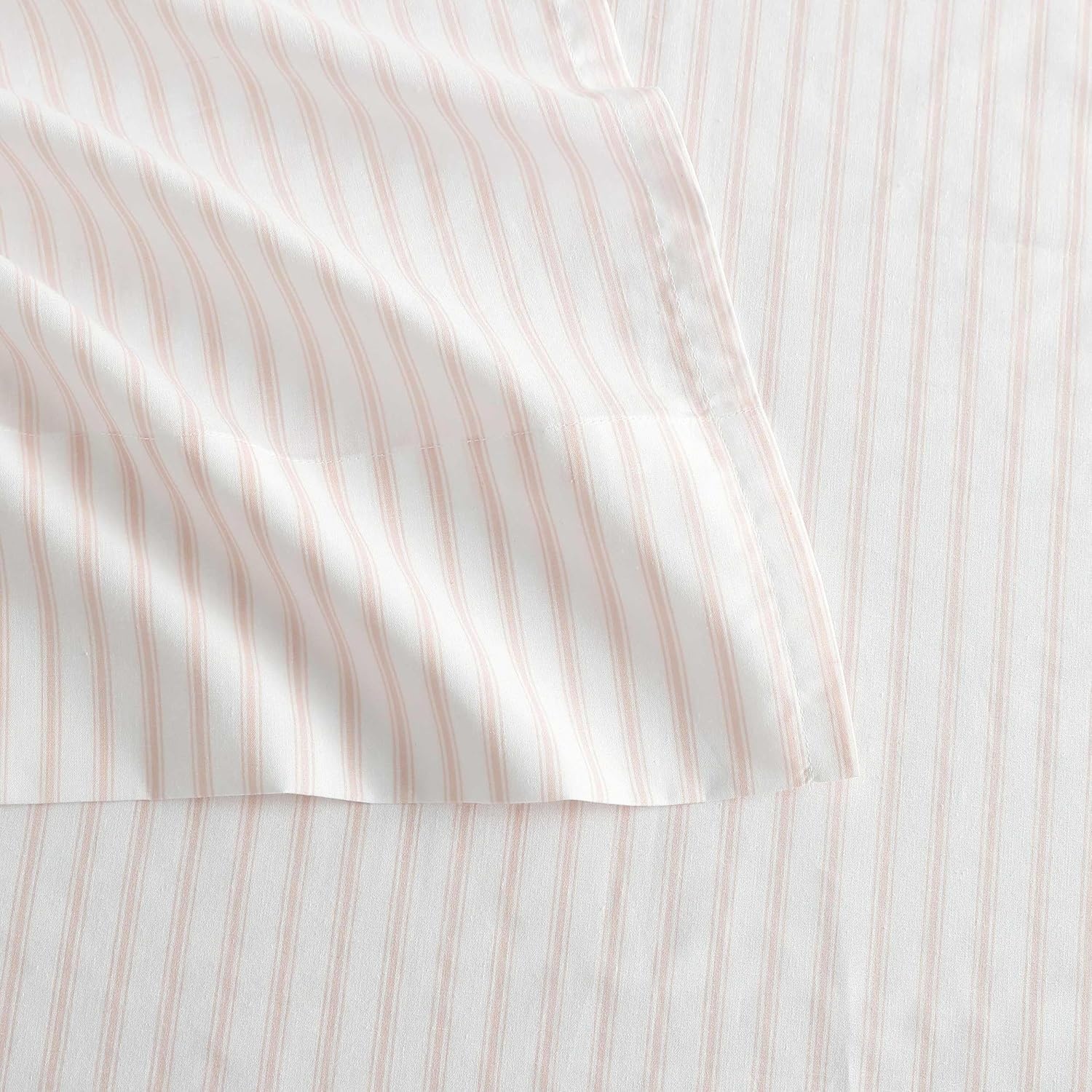 image:imageMartha Stewart Full Sheet Set with Fitted Sheet amp Pillowcases Cotton Percale Bedding with a Smooth Feel Deep Pocket Gingham BrownTicking Stripe Pink