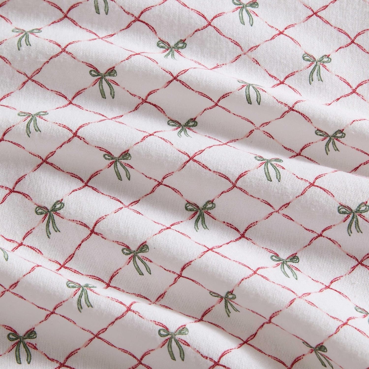 image:imageMartha Stewart Full Sheet Set with Fitted Sheet amp Pillowcases Soft Cotton Flannel Bedding Deep Pocket Ticking Stripe BlueHoliday Bows Red