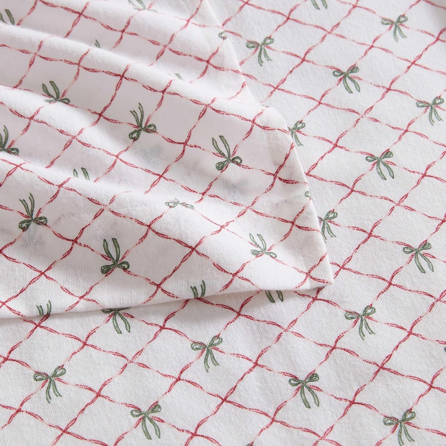 image:imageMartha Stewart Full Sheet Set with Fitted Sheet amp Pillowcases Soft Cotton Flannel Bedding Deep Pocket Ticking Stripe BlueHoliday Bows Red