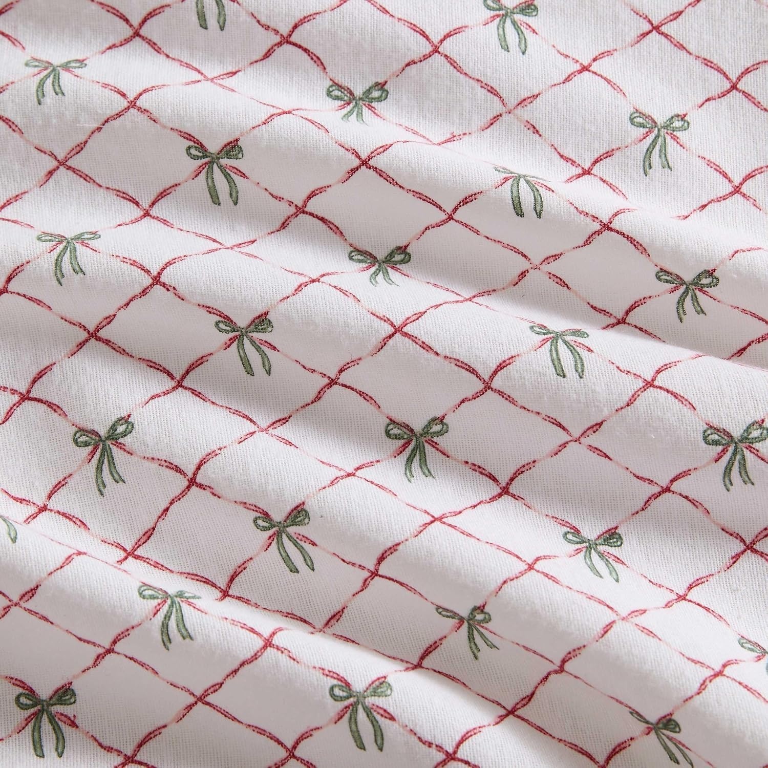 image:imageMartha Stewart Full Sheet Set with Fitted Sheet amp Pillowcases Soft Cotton Flannel Bedding Deep Pocket Ticking Stripe BlueHoliday Bows Red