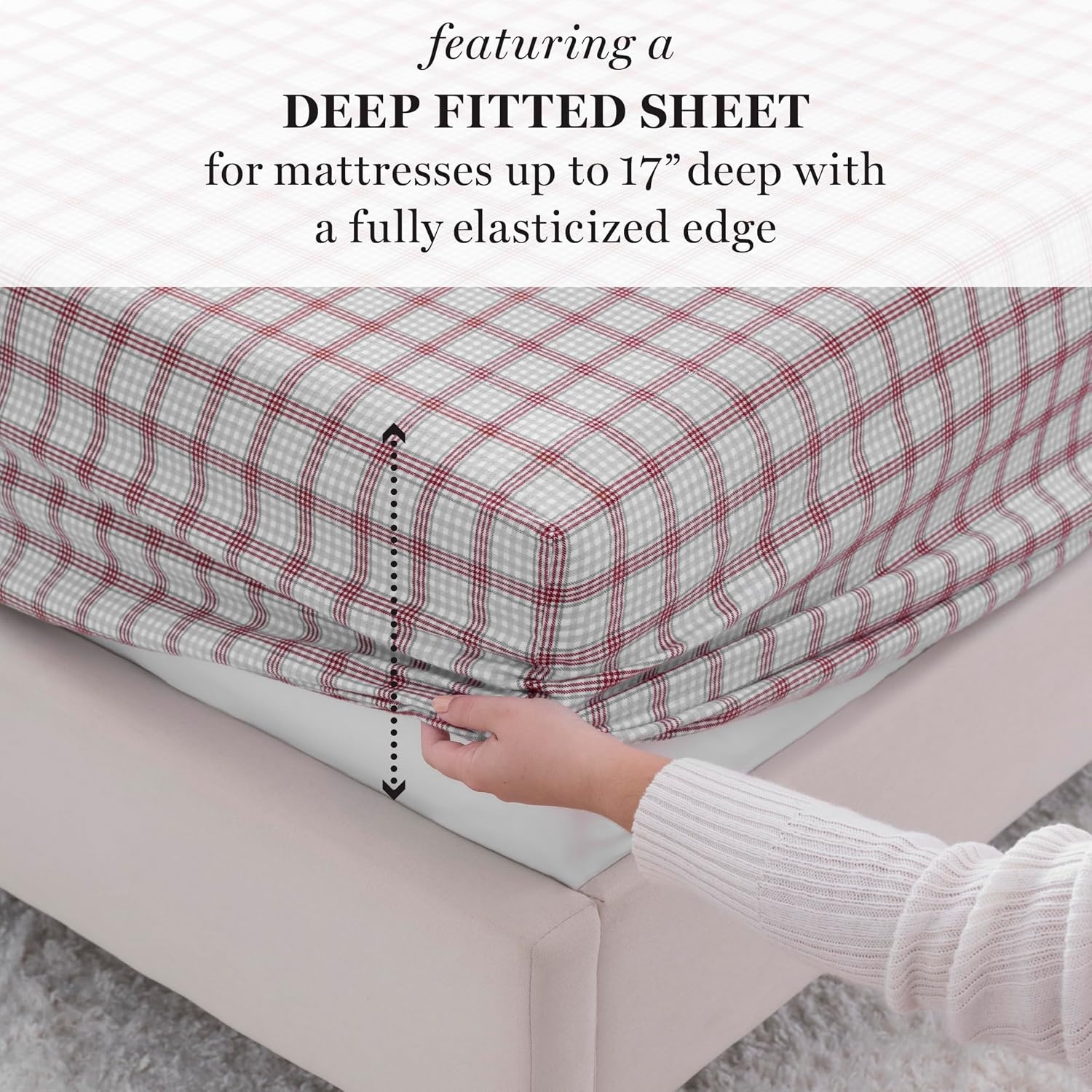 image:imageMartha Stewart Full Sheet Set with Fitted Sheet amp Pillowcases Soft Cotton Flannel Bedding Deep Pocket Ticking Stripe BlueHoliday Lodge Plaid RedGrey