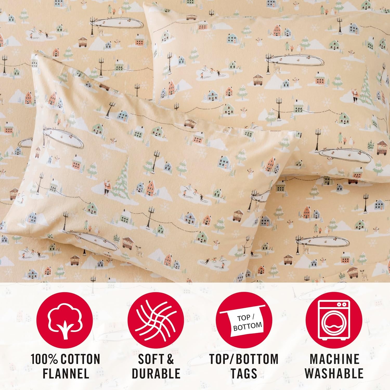 image:imageMartha Stewart Full Sheet Set with Fitted Sheet amp Pillowcases Soft Cotton Flannel Bedding Deep Pocket Ticking Stripe BlueHoliday Winter Wonderland Santa Claus