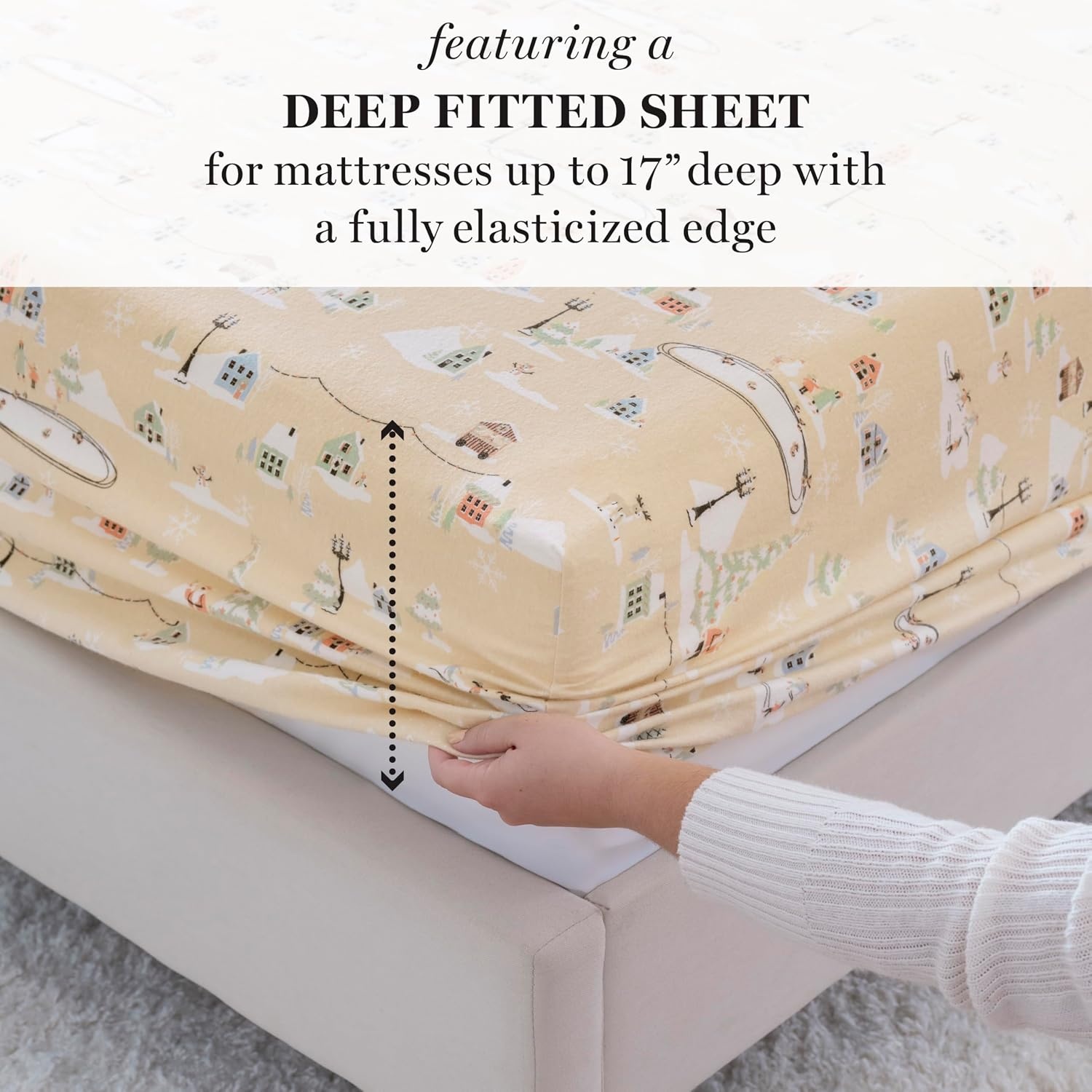 image:imageMartha Stewart Full Sheet Set with Fitted Sheet amp Pillowcases Soft Cotton Flannel Bedding Deep Pocket Ticking Stripe BlueHoliday Winter Wonderland Santa Claus