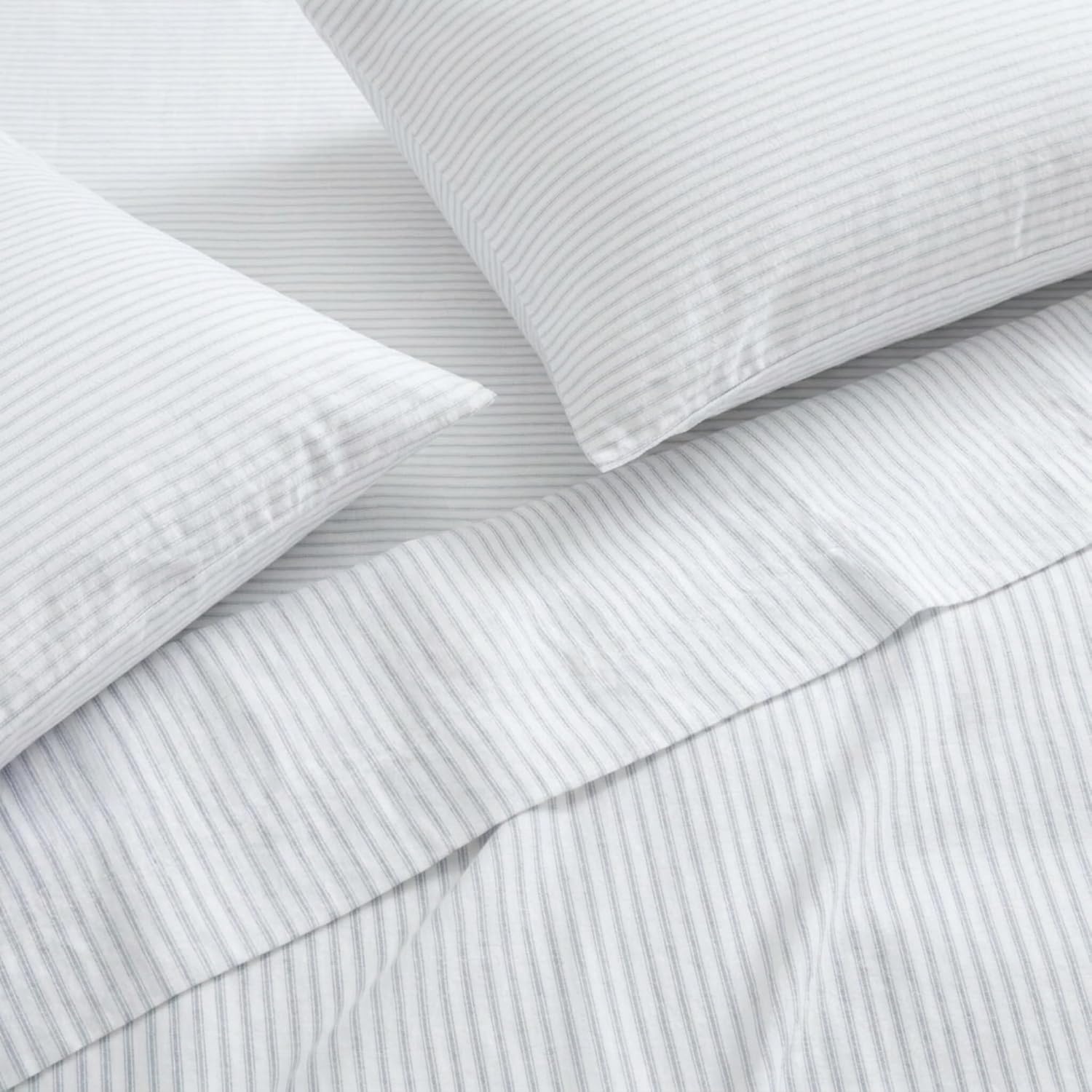 image:imageMartha Stewart Full Sheet Set with Fitted Sheet amp Pillowcases Soft Cotton Flannel Bedding Deep Pocket Ticking Stripe BlueTicking Stripe Blue