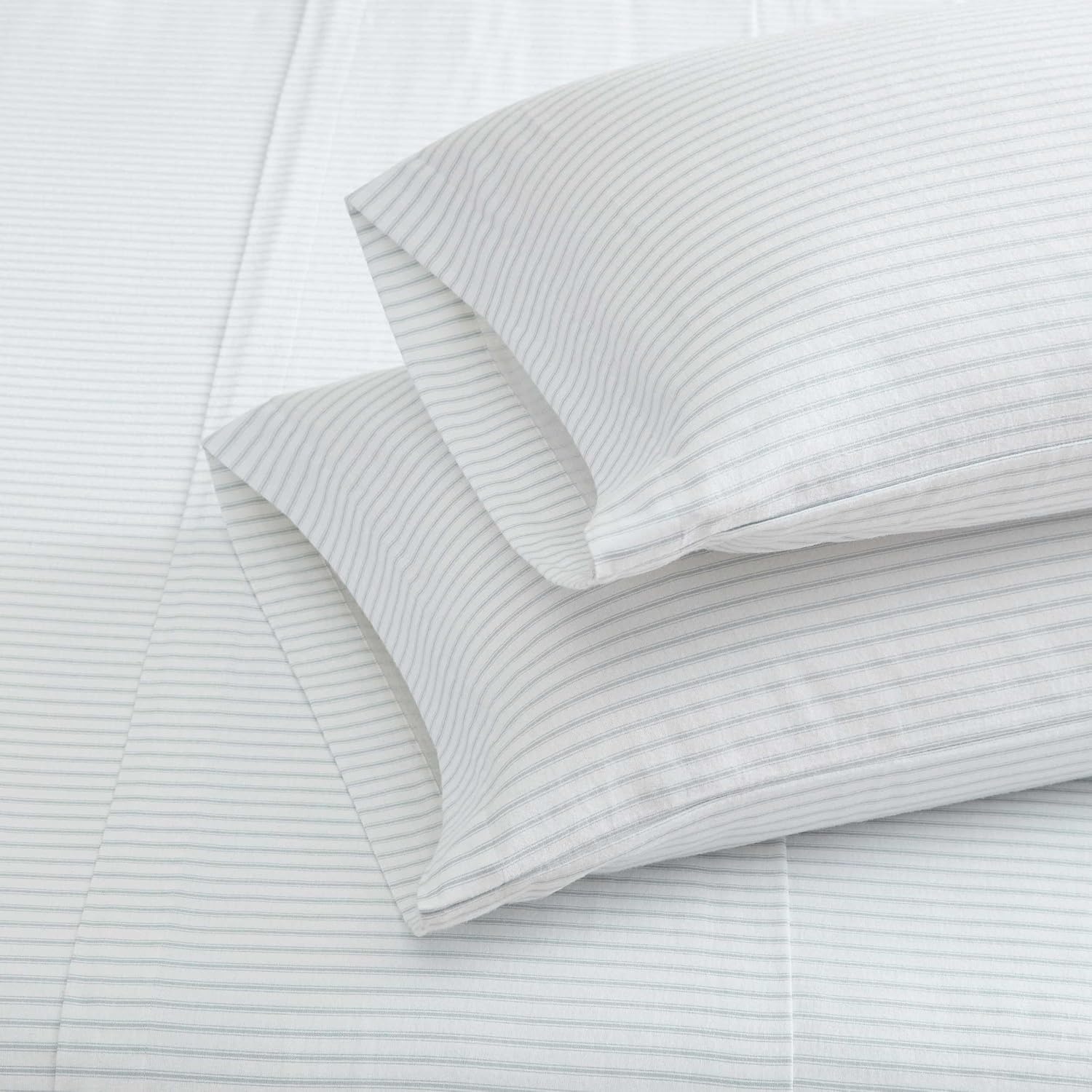 image:imageMartha Stewart Full Sheet Set with Fitted Sheet amp Pillowcases Soft Cotton Flannel Bedding Deep Pocket Ticking Stripe BlueTicking Stripe Blue