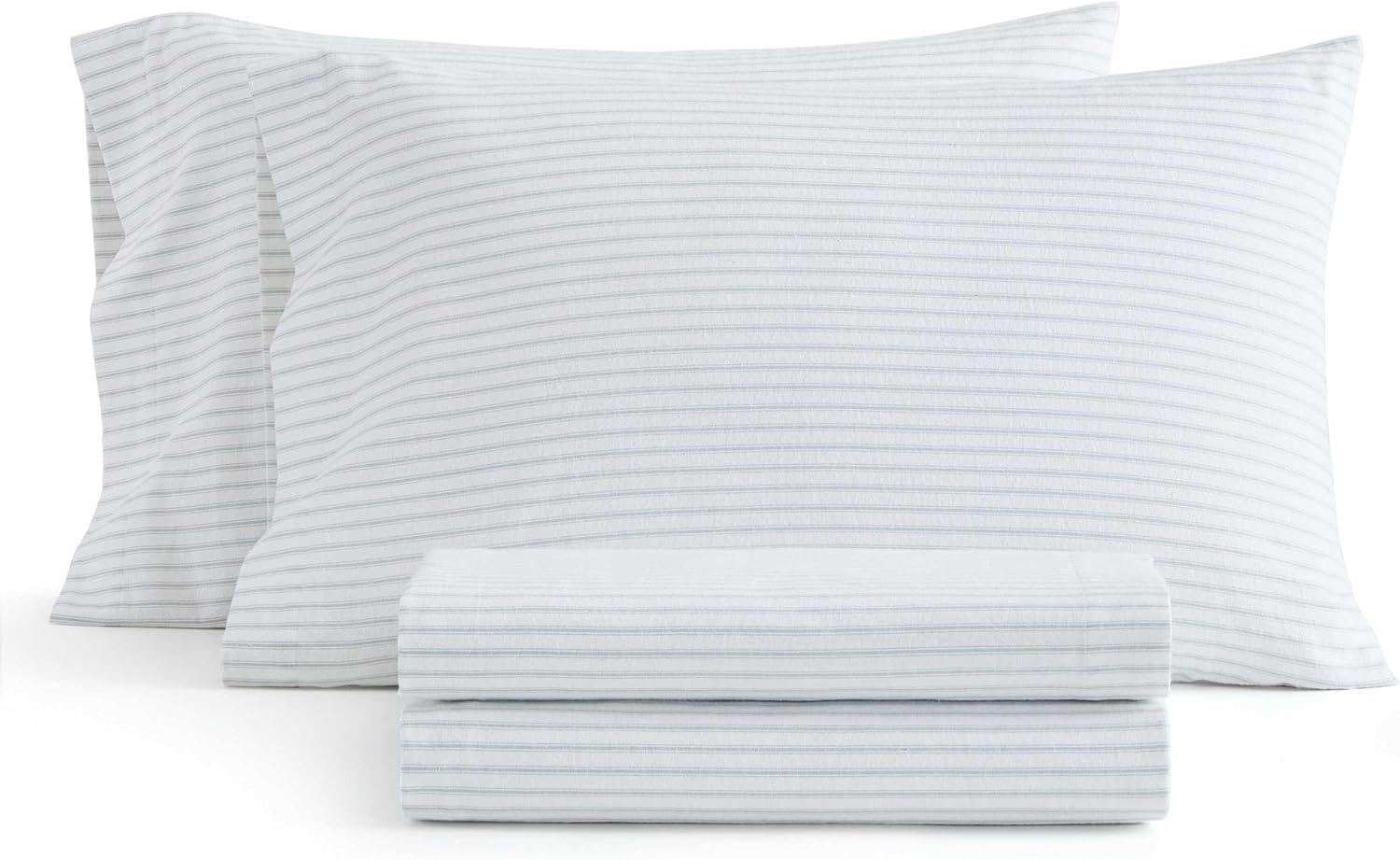 image:imageMartha Stewart Full Sheet Set with Fitted Sheet amp Pillowcases Soft Cotton Flannel Bedding Deep Pocket Ticking Stripe BlueTicking Stripe Blue