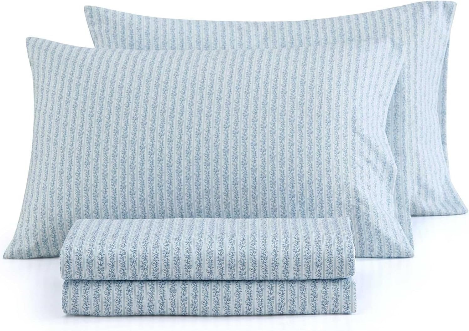 image:imageMartha Stewart Full Sheet Set with Fitted Sheet amp Pillowcases Soft amp Lightweight Bedding Deep Pocket Blooming Stripe BlueBlooming Stripe Blue