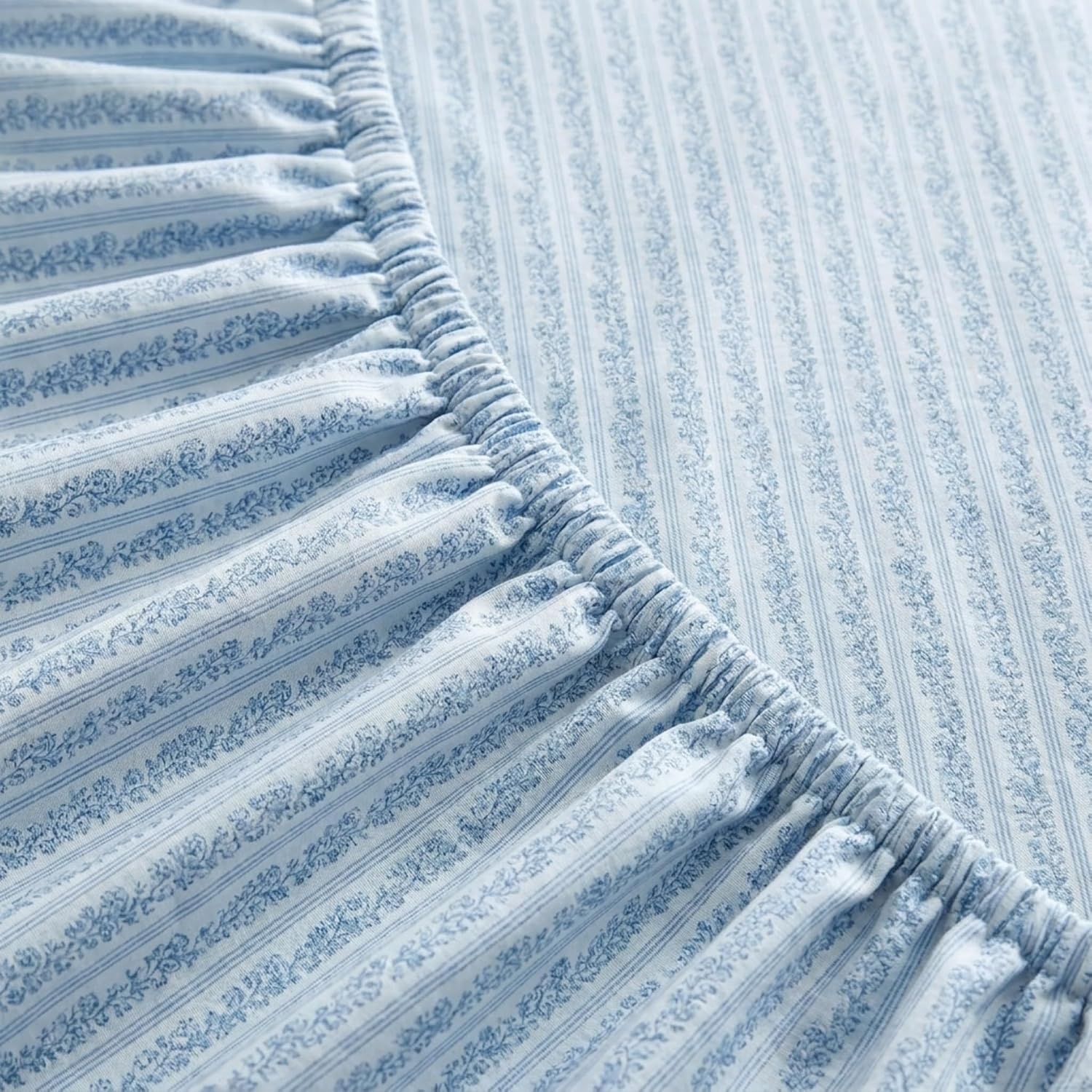 image:imageMartha Stewart Full Sheet Set with Fitted Sheet amp Pillowcases Soft amp Lightweight Bedding Deep Pocket Blooming Stripe BlueBlooming Stripe Blue