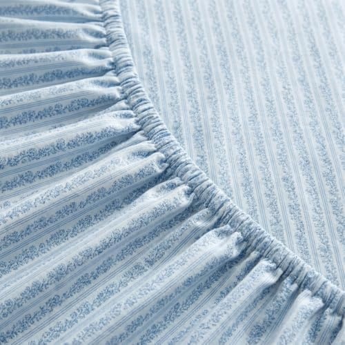 image:imageMartha Stewart Full Sheet Set with Fitted Sheet amp Pillowcases Soft amp Lightweight Bedding Deep Pocket Blooming Stripe BlueBlooming Stripe Blue
