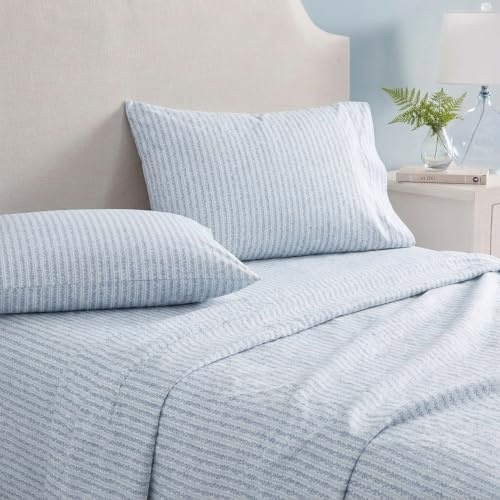 image:imageMartha Stewart Full Sheet Set with Fitted Sheet amp Pillowcases Soft amp Lightweight Bedding Deep Pocket Blooming Stripe BlueBlooming Stripe Blue