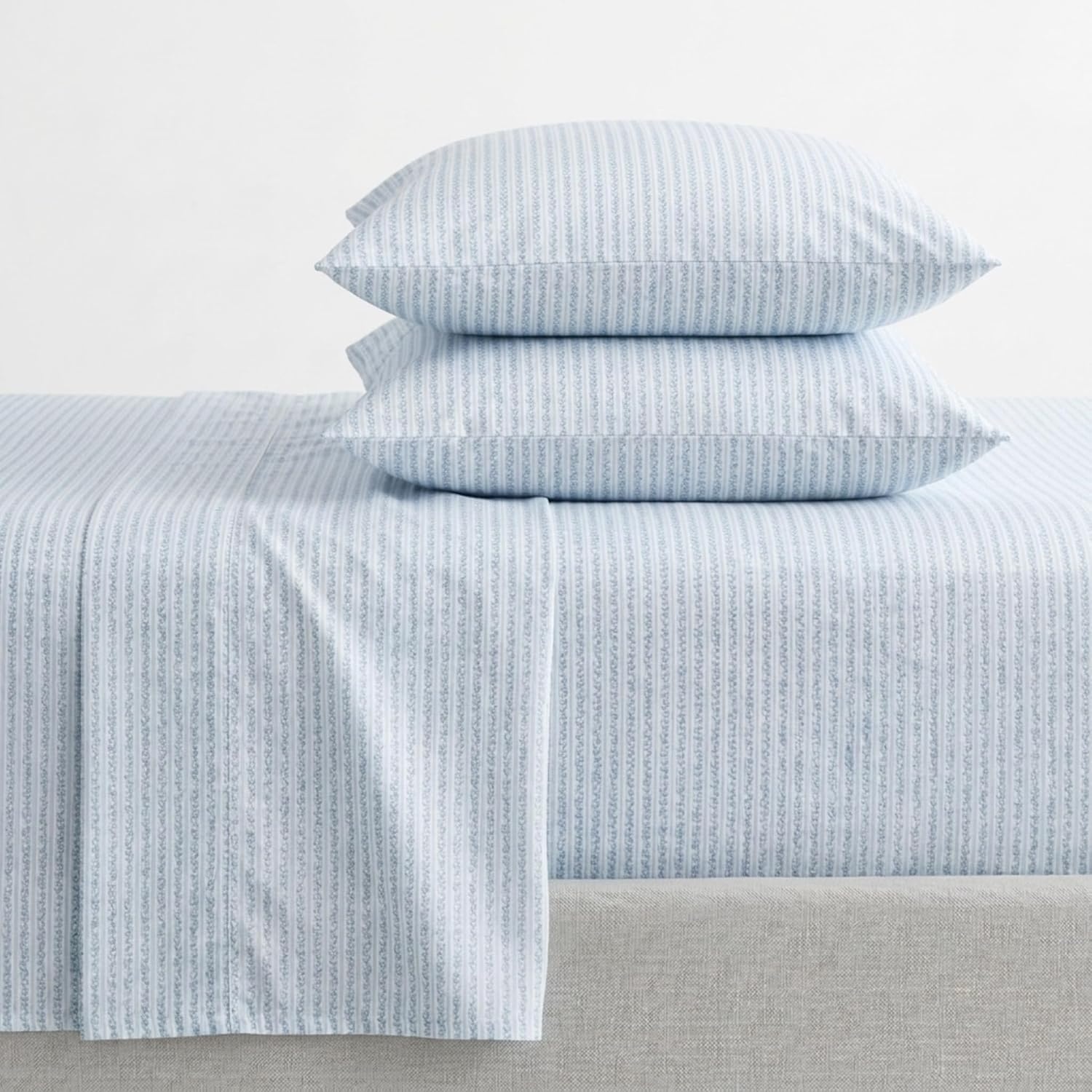 image:imageMartha Stewart Full Sheet Set with Fitted Sheet amp Pillowcases Soft amp Lightweight Bedding Deep Pocket Blooming Stripe BlueBlooming Stripe Blue