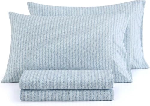 image:imageMartha Stewart Full Sheet Set with Fitted Sheet amp Pillowcases Soft amp Lightweight Bedding Deep Pocket Blooming Stripe BlueBlooming Stripe Blue