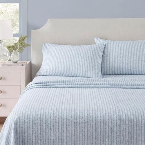 image:imageMartha Stewart Full Sheet Set with Fitted Sheet amp Pillowcases Soft amp Lightweight Bedding Deep Pocket Blooming Stripe BlueBlooming Stripe Blue