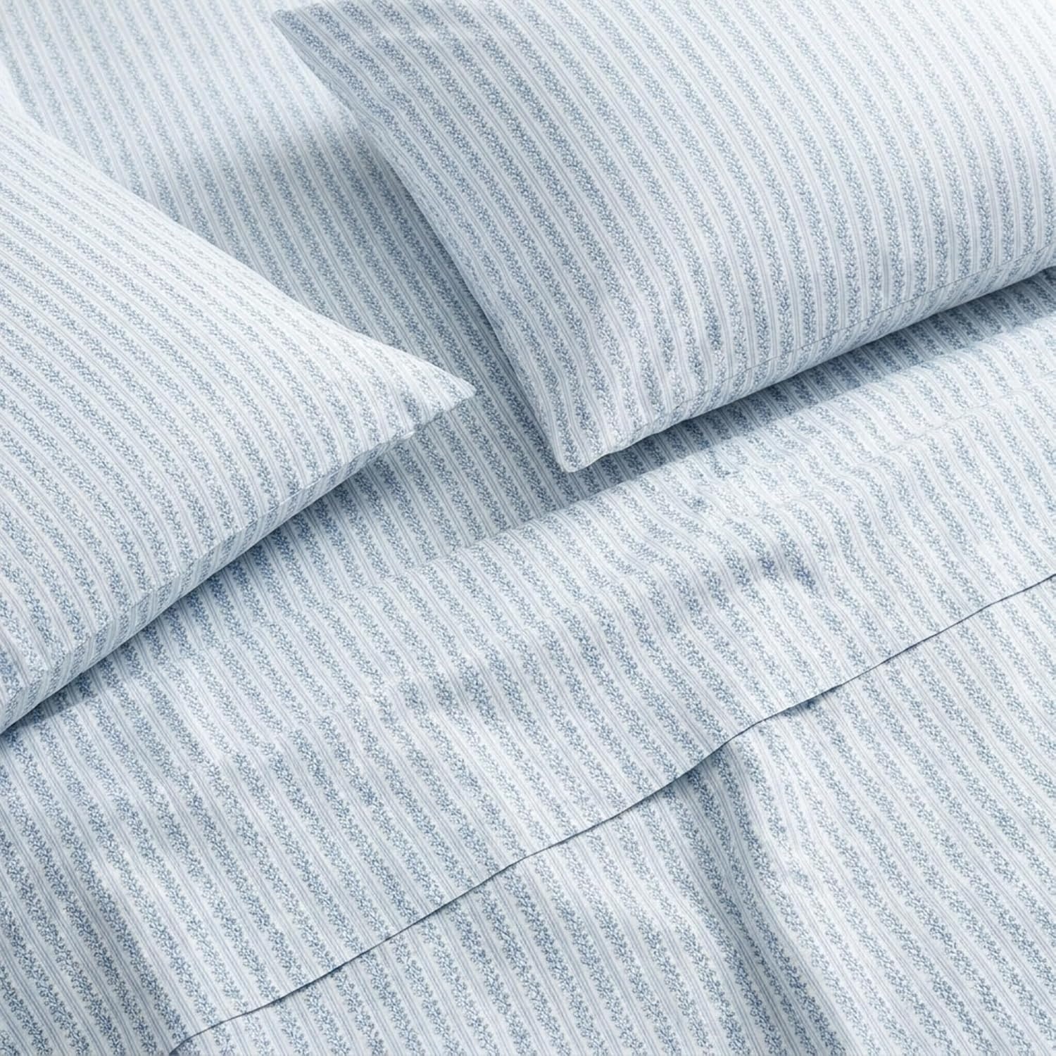 image:imageMartha Stewart Full Sheet Set with Fitted Sheet amp Pillowcases Soft amp Lightweight Bedding Deep Pocket Blooming Stripe BlueBlooming Stripe Blue