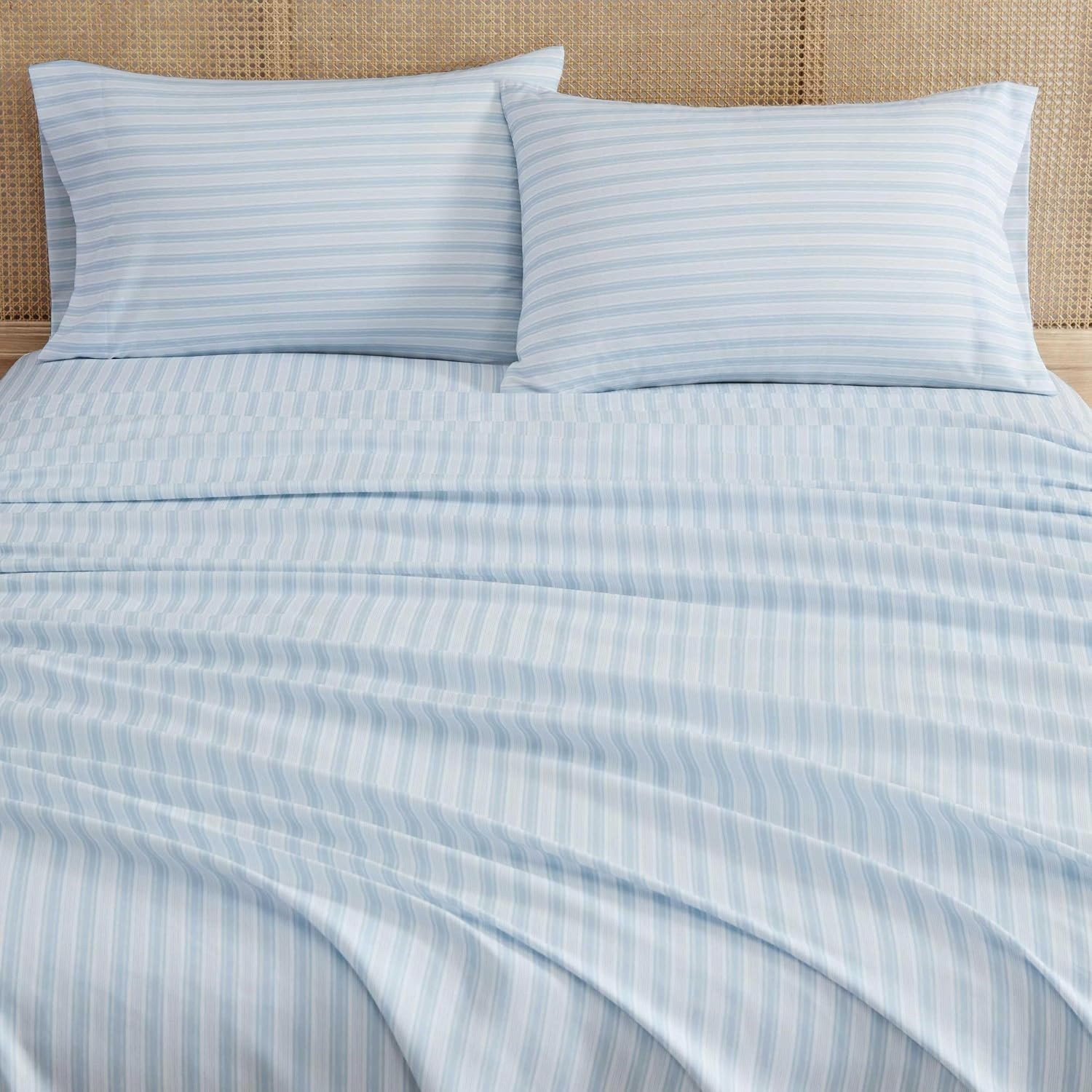 image:imageMartha Stewart Full Sheet Set with Fitted Sheet amp Pillowcases Soft amp Lightweight Bedding Deep Pocket Blooming Stripe BlueTate Stripe Blue