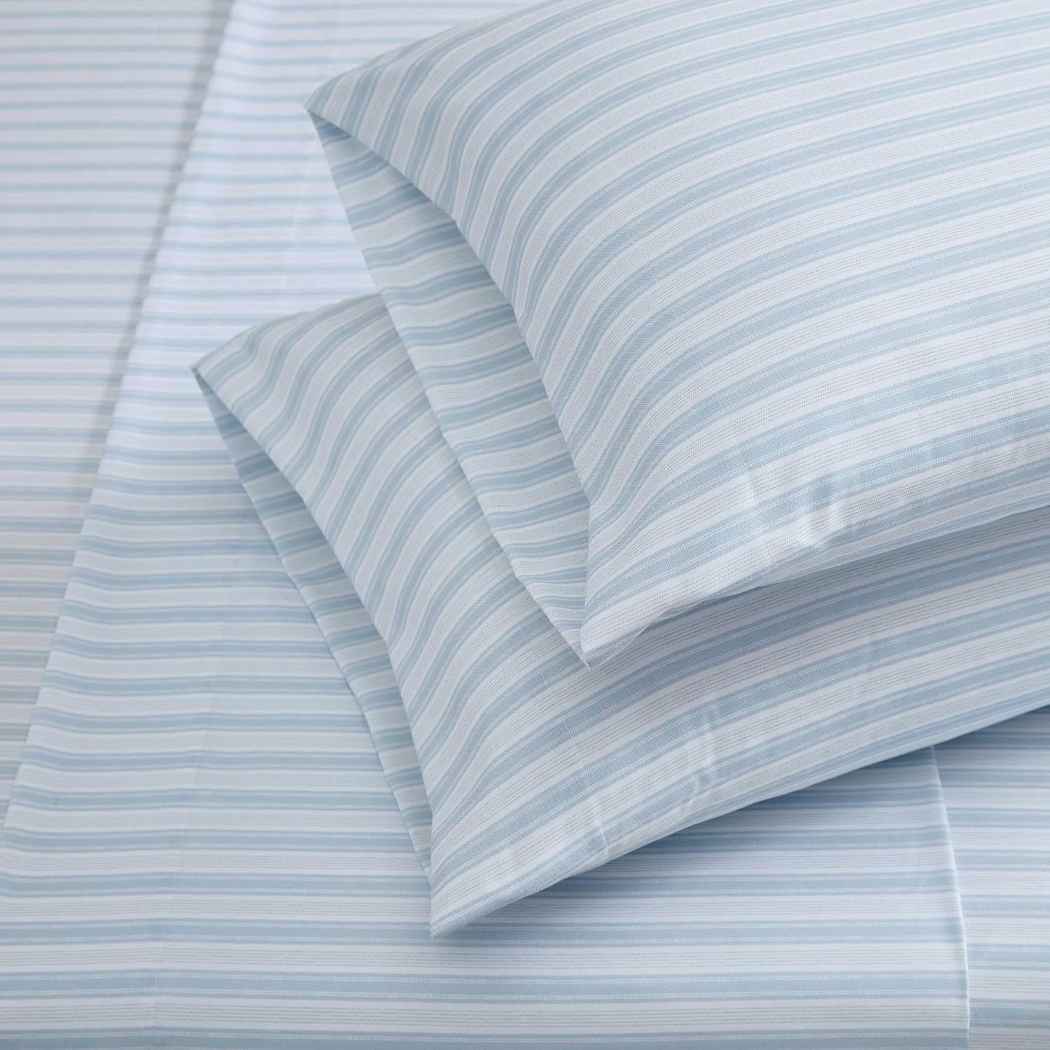 image:imageMartha Stewart Full Sheet Set with Fitted Sheet amp Pillowcases Soft amp Lightweight Bedding Deep Pocket Blooming Stripe BlueTate Stripe Blue
