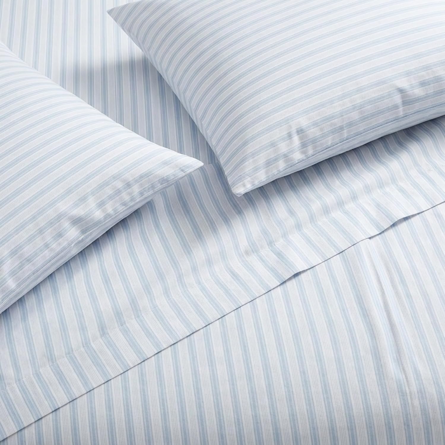 image:imageMartha Stewart Full Sheet Set with Fitted Sheet amp Pillowcases Soft amp Lightweight Bedding Deep Pocket Blooming Stripe BlueTate Stripe Blue