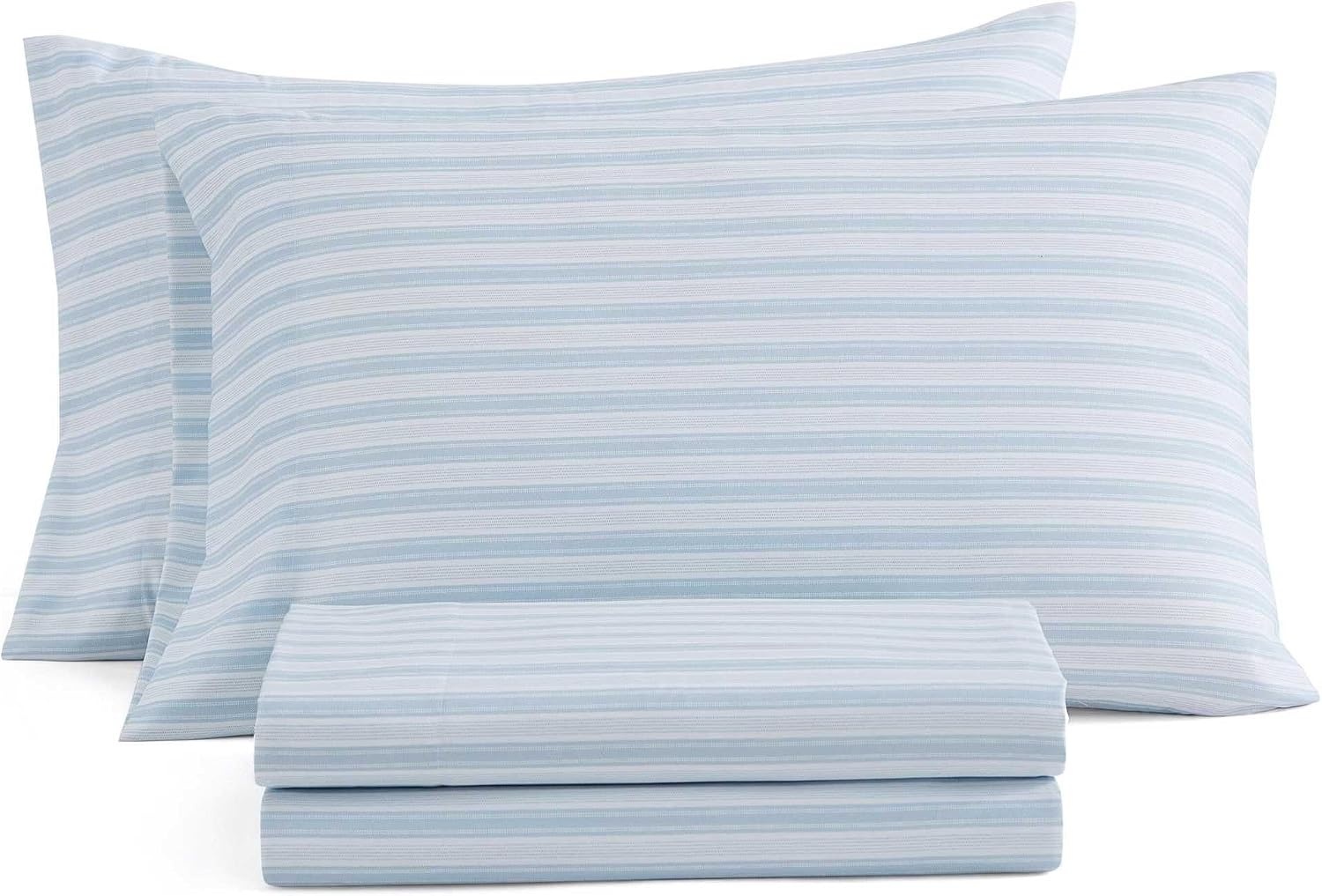image:imageMartha Stewart Full Sheet Set with Fitted Sheet amp Pillowcases Soft amp Lightweight Bedding Deep Pocket Blooming Stripe BlueTate Stripe Blue