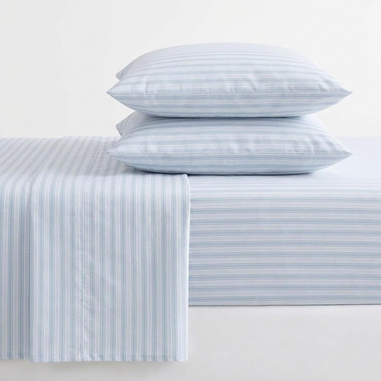 image:imageMartha Stewart Full Sheet Set with Fitted Sheet amp Pillowcases Soft amp Lightweight Bedding Deep Pocket Blooming Stripe BlueTate Stripe Blue