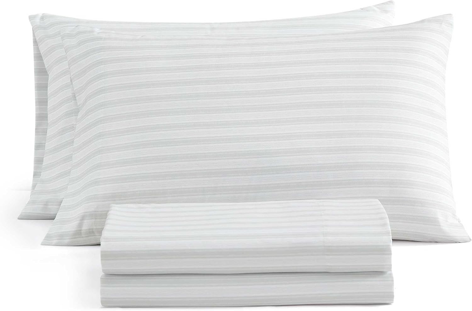 image:imageMartha Stewart Full Sheet Set with Fitted Sheet amp Pillowcases Soft amp Lightweight Bedding Deep Pocket Blooming Stripe BlueTate Stripe Grey