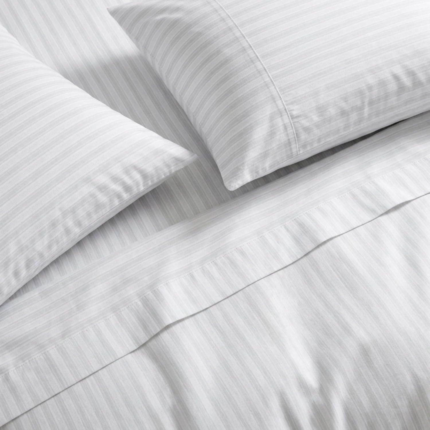 image:imageMartha Stewart Full Sheet Set with Fitted Sheet amp Pillowcases Soft amp Lightweight Bedding Deep Pocket Blooming Stripe BlueTate Stripe Grey