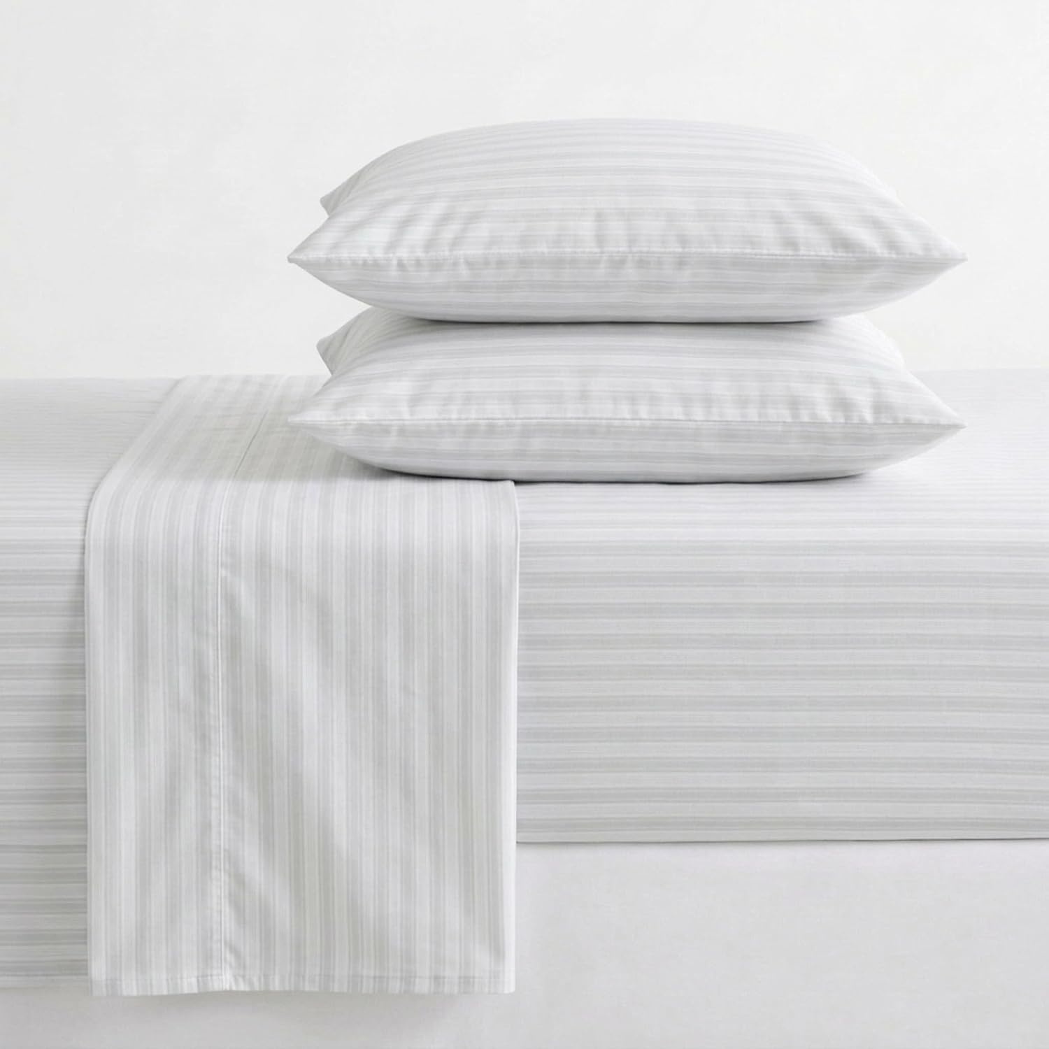 image:imageMartha Stewart Full Sheet Set with Fitted Sheet amp Pillowcases Soft amp Lightweight Bedding Deep Pocket Blooming Stripe BlueTate Stripe Grey