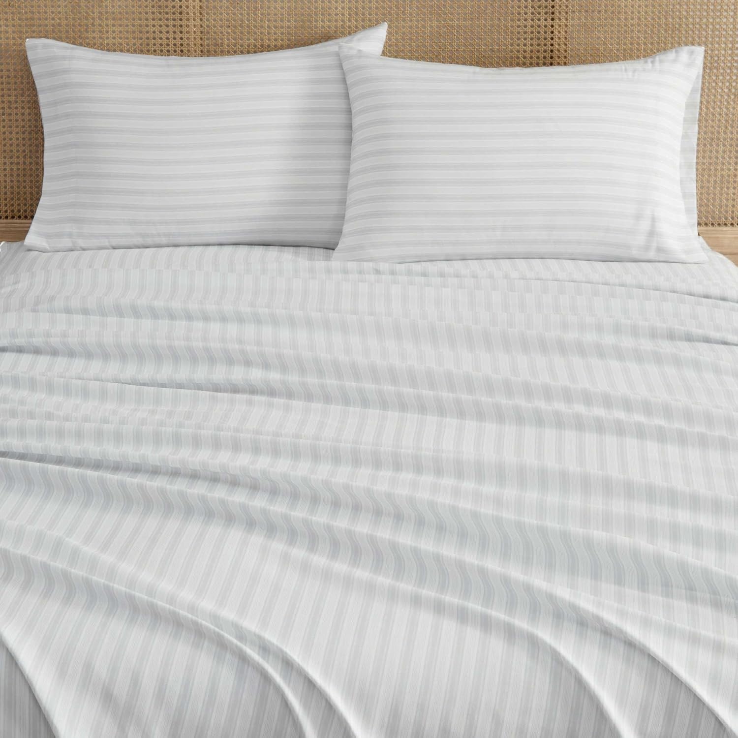 image:imageMartha Stewart Full Sheet Set with Fitted Sheet amp Pillowcases Soft amp Lightweight Bedding Deep Pocket Blooming Stripe BlueTate Stripe Grey