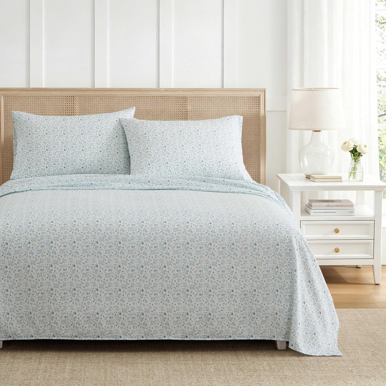 image:imageMartha Stewart Full Sheet Set with Fitted Sheet amp Pillowcases Soft amp Lightweight Bedding Deep Pocket Yvette BlueYvette Blue