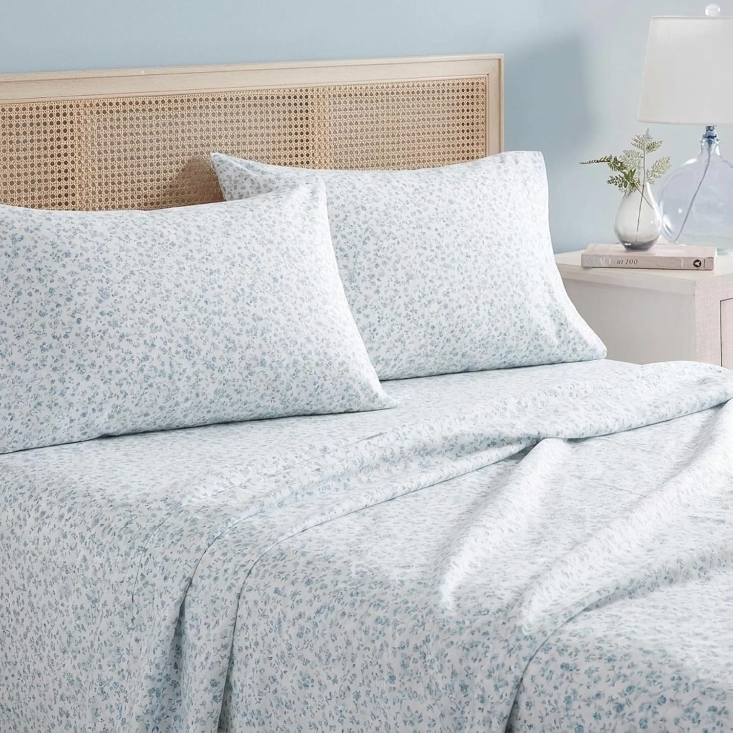 image:imageMartha Stewart Full Sheet Set with Fitted Sheet amp Pillowcases Soft amp Lightweight Bedding Deep Pocket Yvette BlueYvette Blue