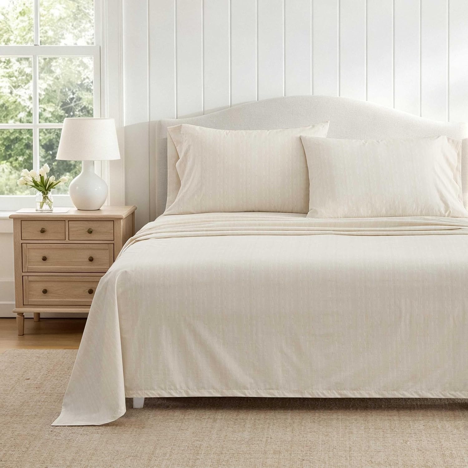 image:imageMartha Stewart Full Size Cotton Sheet Set with Pillowcases Deep PocketLight Beige